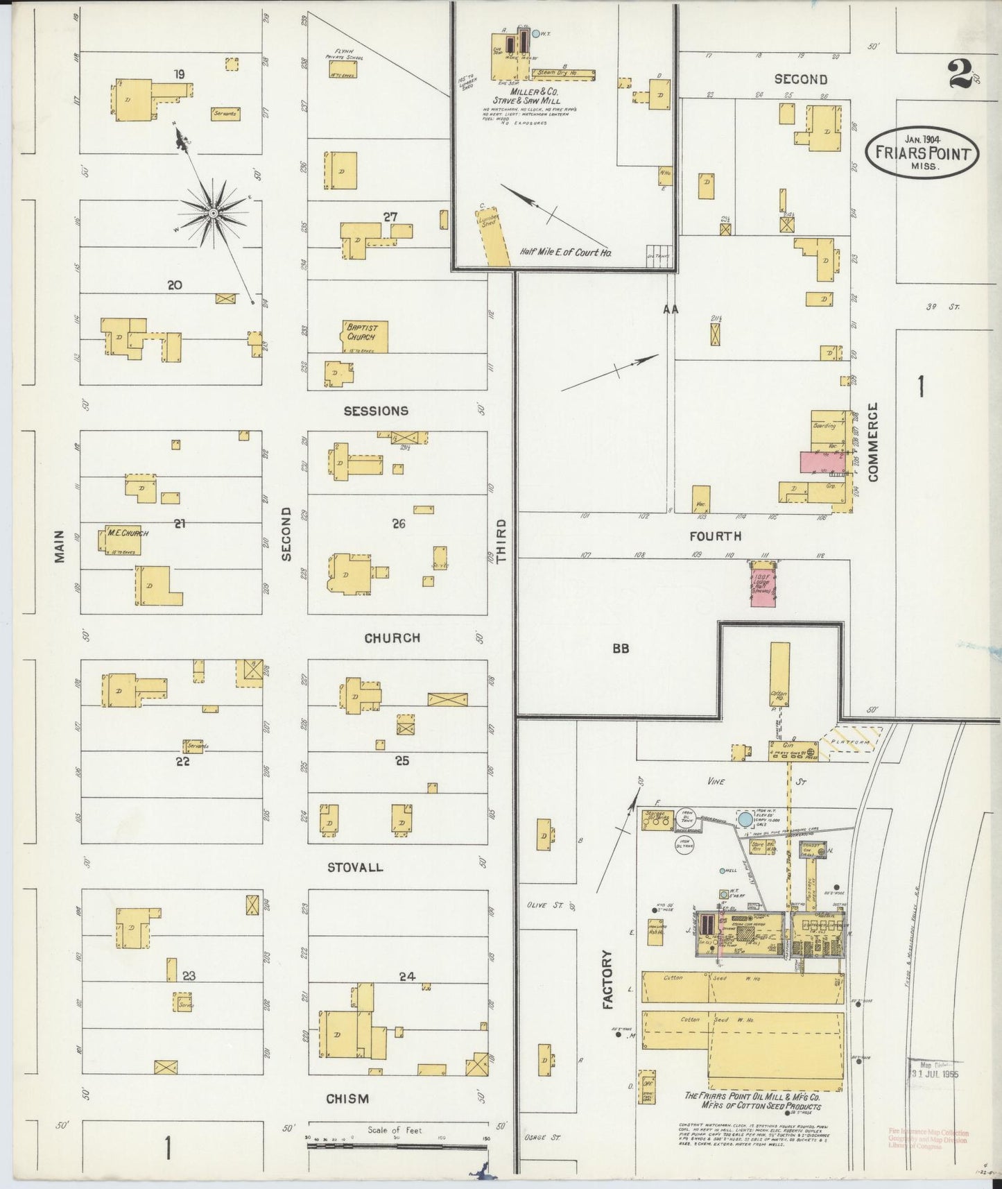 Sanborn Fire Insurance Map from Friars Point, Coahoma County, Mississippi (1904), Sheet #0002 - Historic Sanborn Fire Insurance Map Print, vintage old map wall art, antique decor, genealogy gift, Mississippi Mississippi map