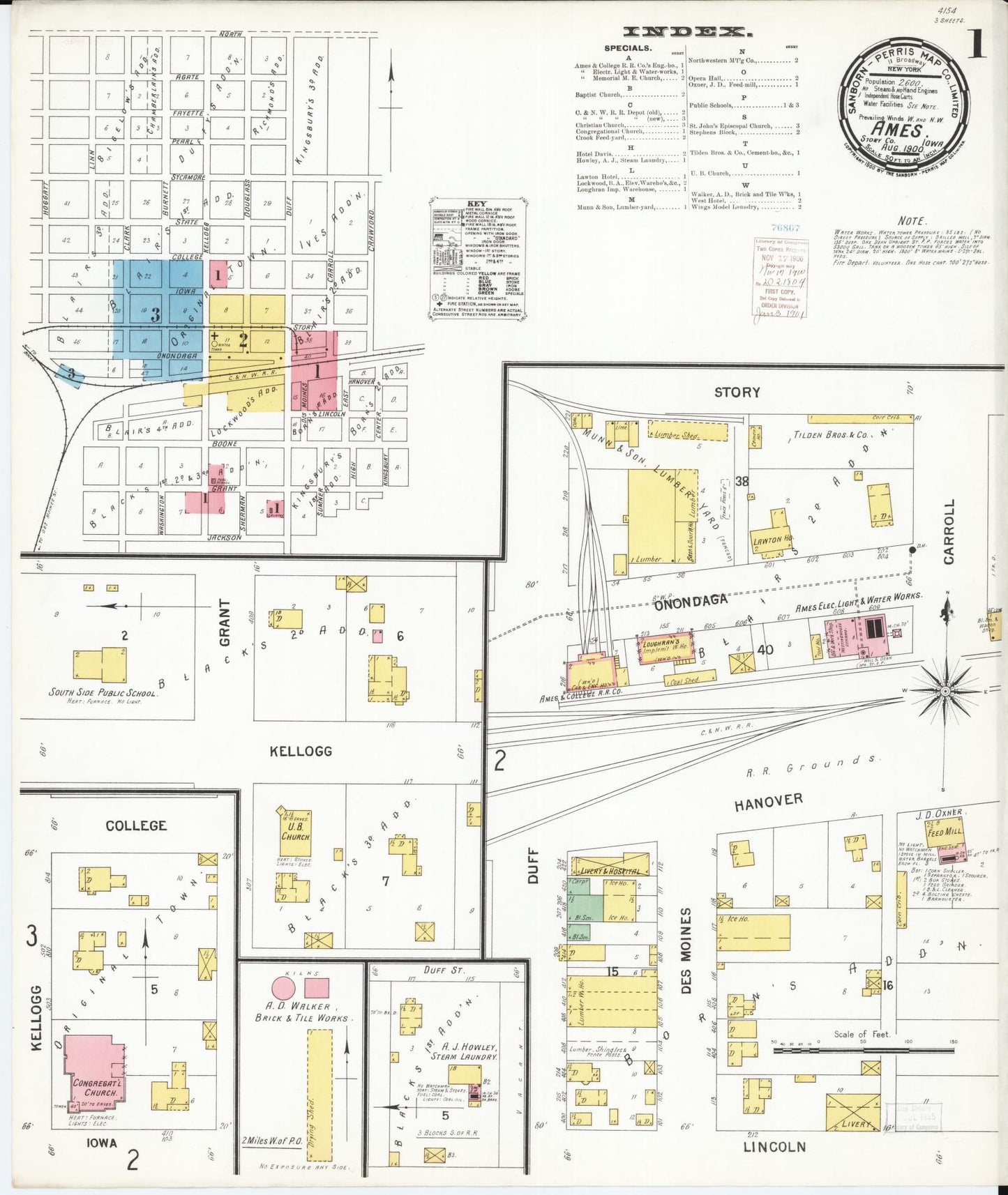 Sanborn Fire Insurance Map from Ames, Story County, Iowa (1900), Sheet #0001 - Historic Sanborn Fire Insurance Map Print, vintage old map wall art