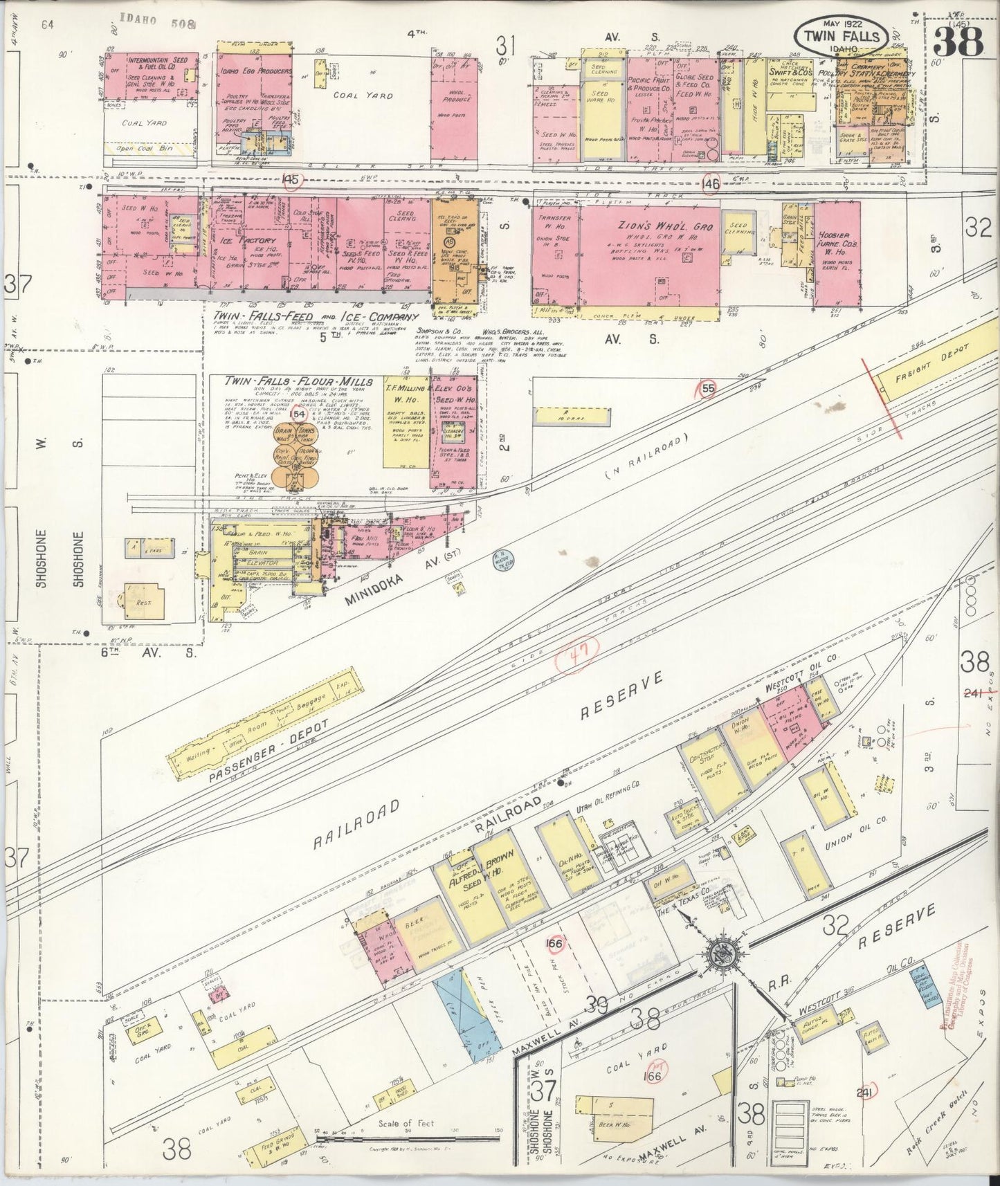 Sanborn Fire Insurance Map from Twin Falls, Twin Falls County, Idaho (1949), Sheet #0038 - Historic Sanborn Fire Insurance Map Print, vintage old map wall art, antique decor, genealogy gift, Falls Idaho map