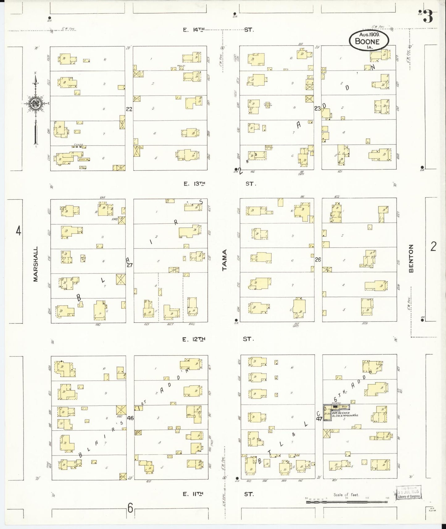 Sanborn Fire Insurance Map from Boone, Boone County, Iowa (1909), Sheet #0003 - Historic Sanborn Fire Insurance Map Print, vintage old map wall art