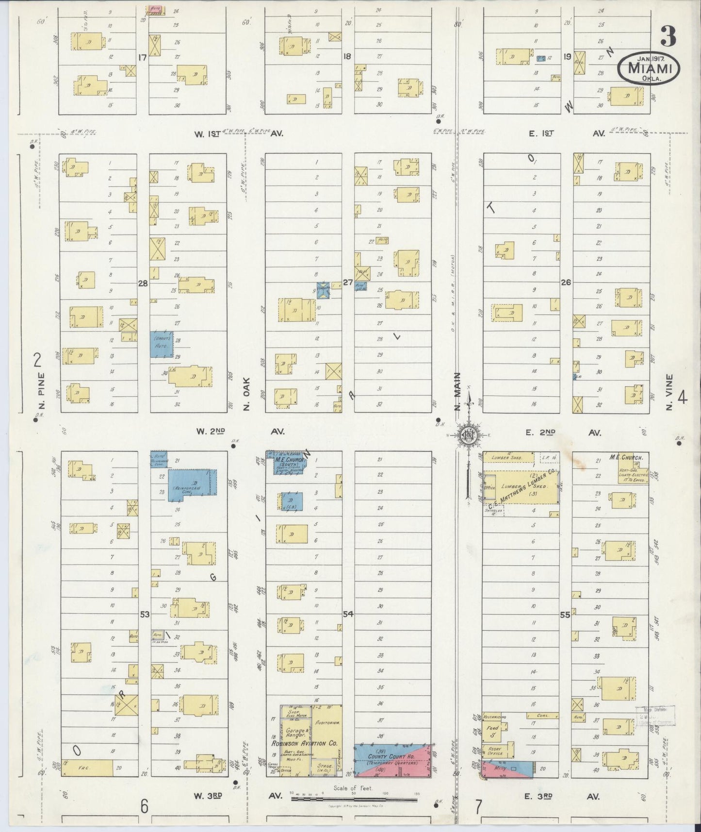 Sanborn Fire Insurance Map from Miami, Ottawa County, Oklahoma (1917), Sheet #0003 - Historic Sanborn Fire Insurance Map Print, vintage old map wall art, antique decor, genealogy gift, Oklahoma Oklahoma map