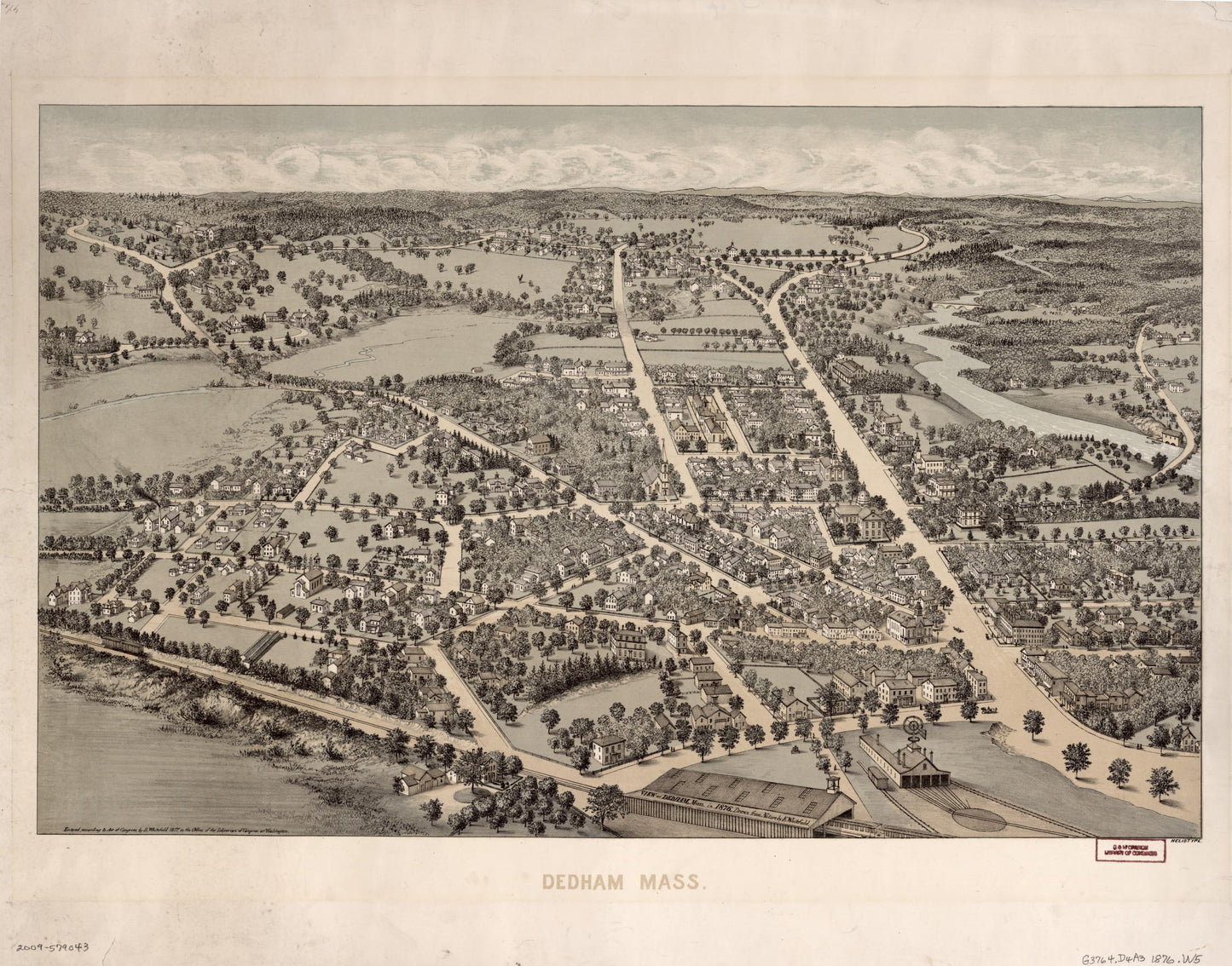 View of Dedham, Mass. in 1876 (1876) – Historic Bird’s-Eye View Panorama Print