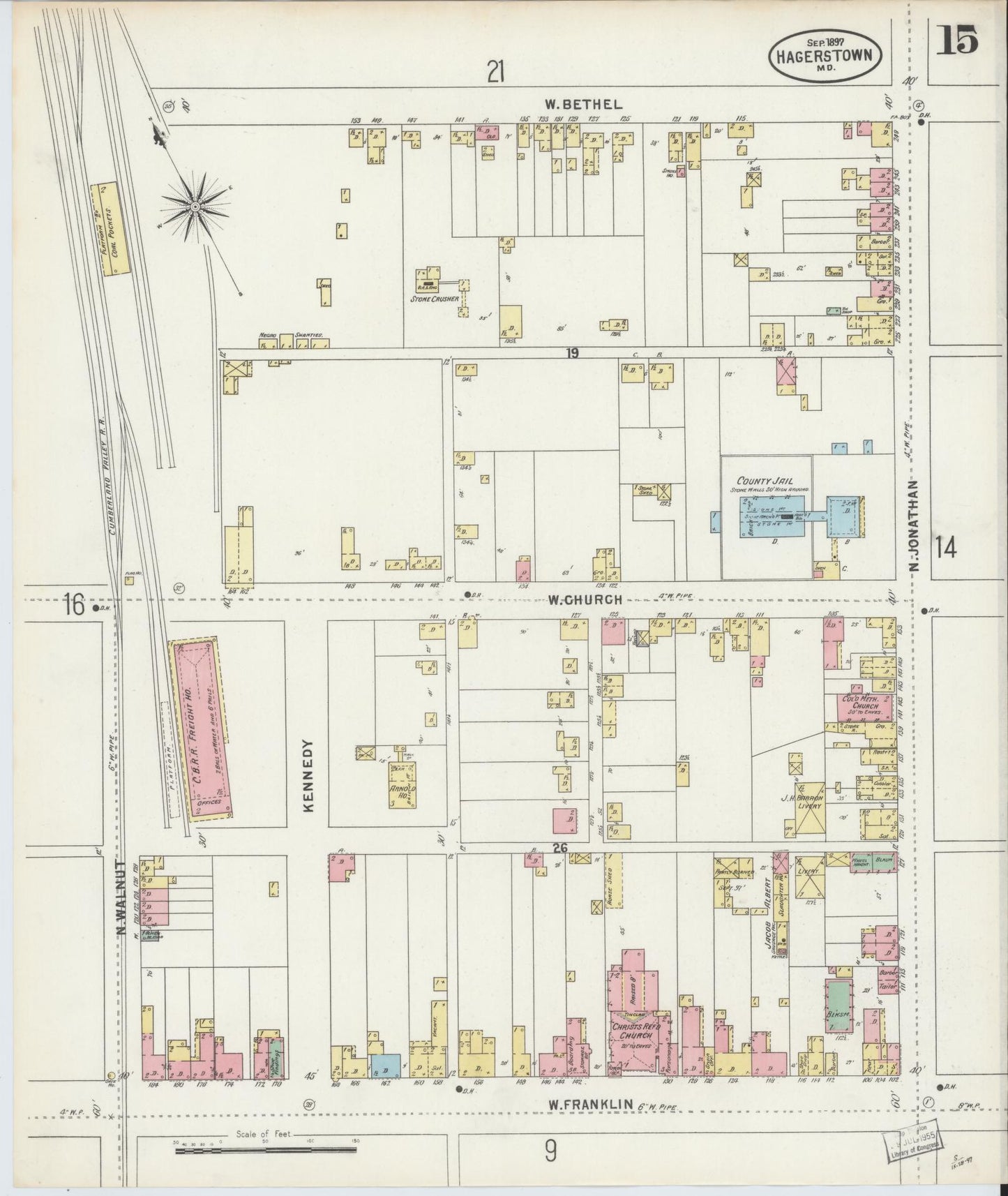 Washington, Maryland - 1897 - Sanborn Fire Insurance Map, Sheet #0015 - Historic Sanborn Fire Insurance Map Print, Washington Maryland 1897 0015 vintage old map wall art