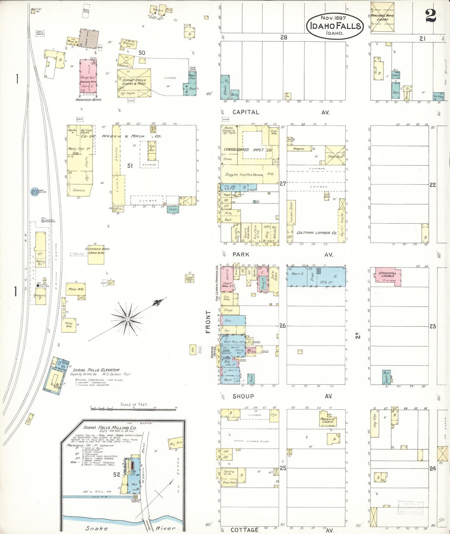 Sanborn Fire Insurance Map from Idaho Falls, Bonneville County, Idaho (1897), Sheet #0002 - Complete Map Set gallery image, historic Sanborn map, vintage wall art, Idaho Idaho