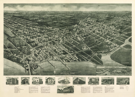 Aero-view of Somers-Point 1925, New Jersey. (1925) – Historic Bird’s-Eye View Panorama Print