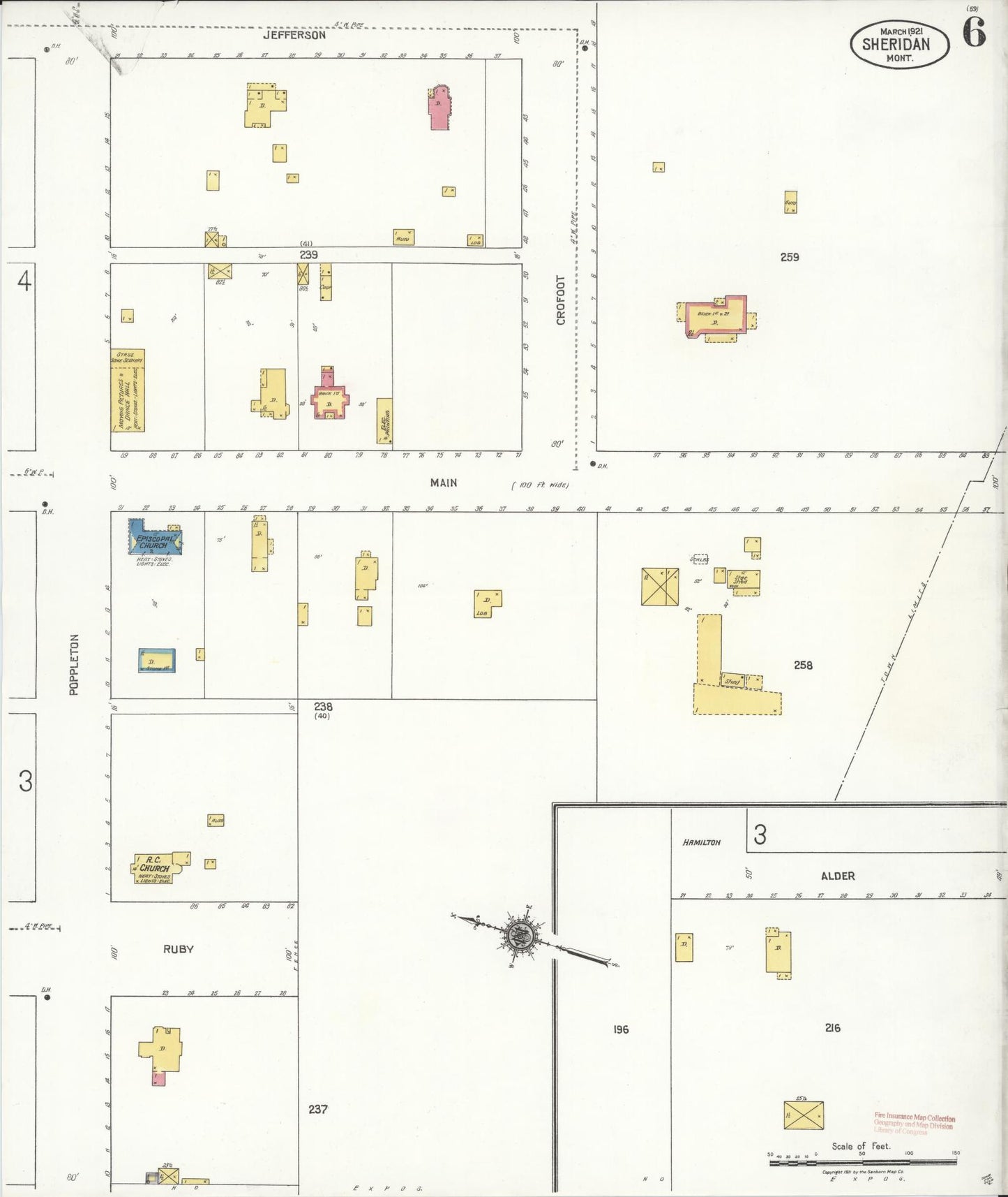 Sanborn Fire Insurance Map from Sheridan, Madison County, Montana (1921), Sheet #0006 - Historic Sanborn Fire Insurance Map Print, vintage old map wall art, antique decor, genealogy gift, Montana Montana map