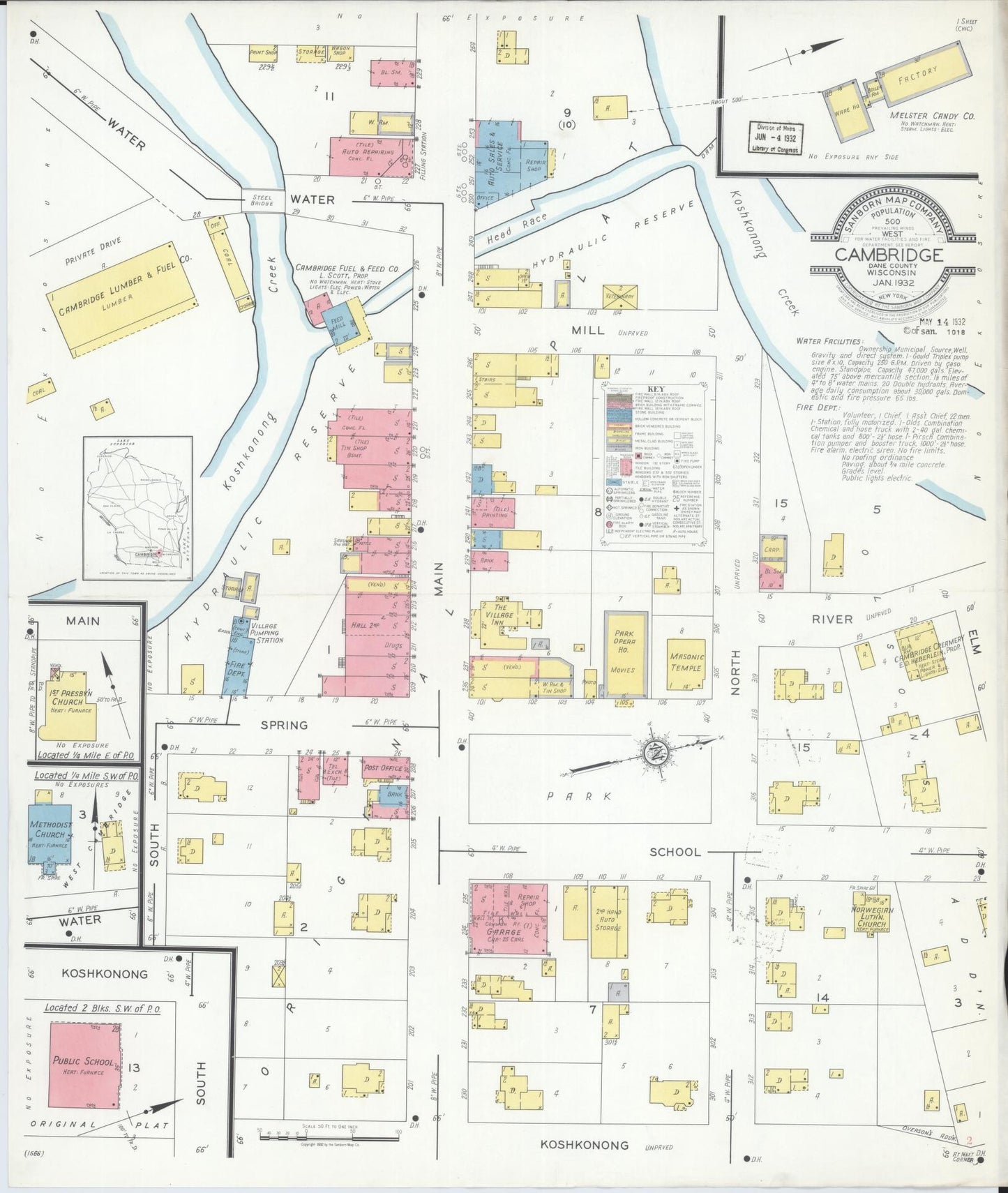 Sanborn Fire Insurance Map from Cambridge, Dane County, Wisconsin (1932), Sheet #0001 - Historic Sanborn Fire Insurance Map Print, vintage old map wall art, antique decor, genealogy gift, Wisconsin Wisconsin map