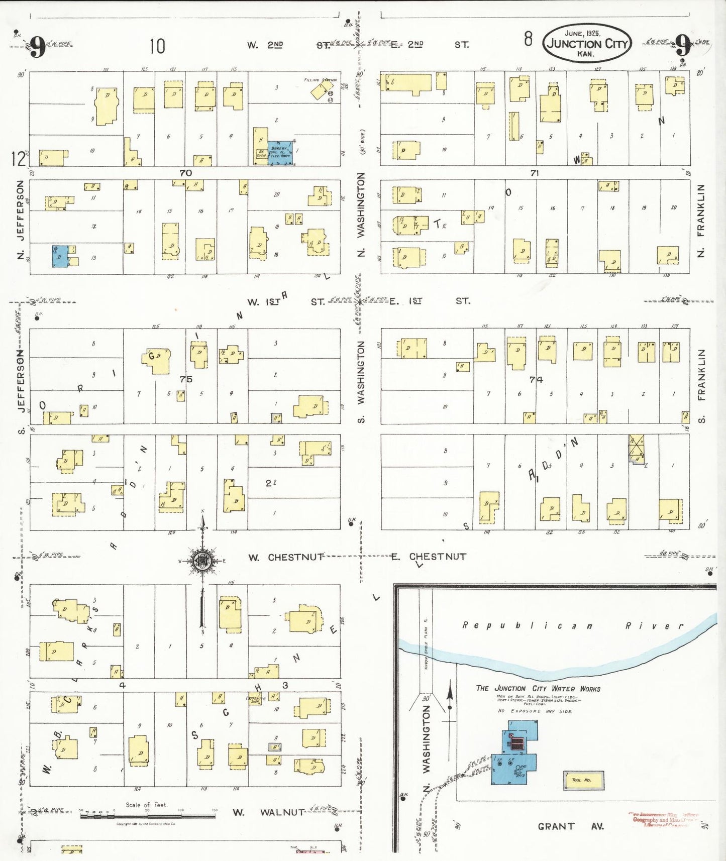 Sanborn Fire Insurance Map from Junction City, Geary County, Kansas (1925), Sheet #0009 - Historic Sanborn Fire Insurance Map Print, vintage old map wall art, antique decor, genealogy gift, Kansas Kansas map