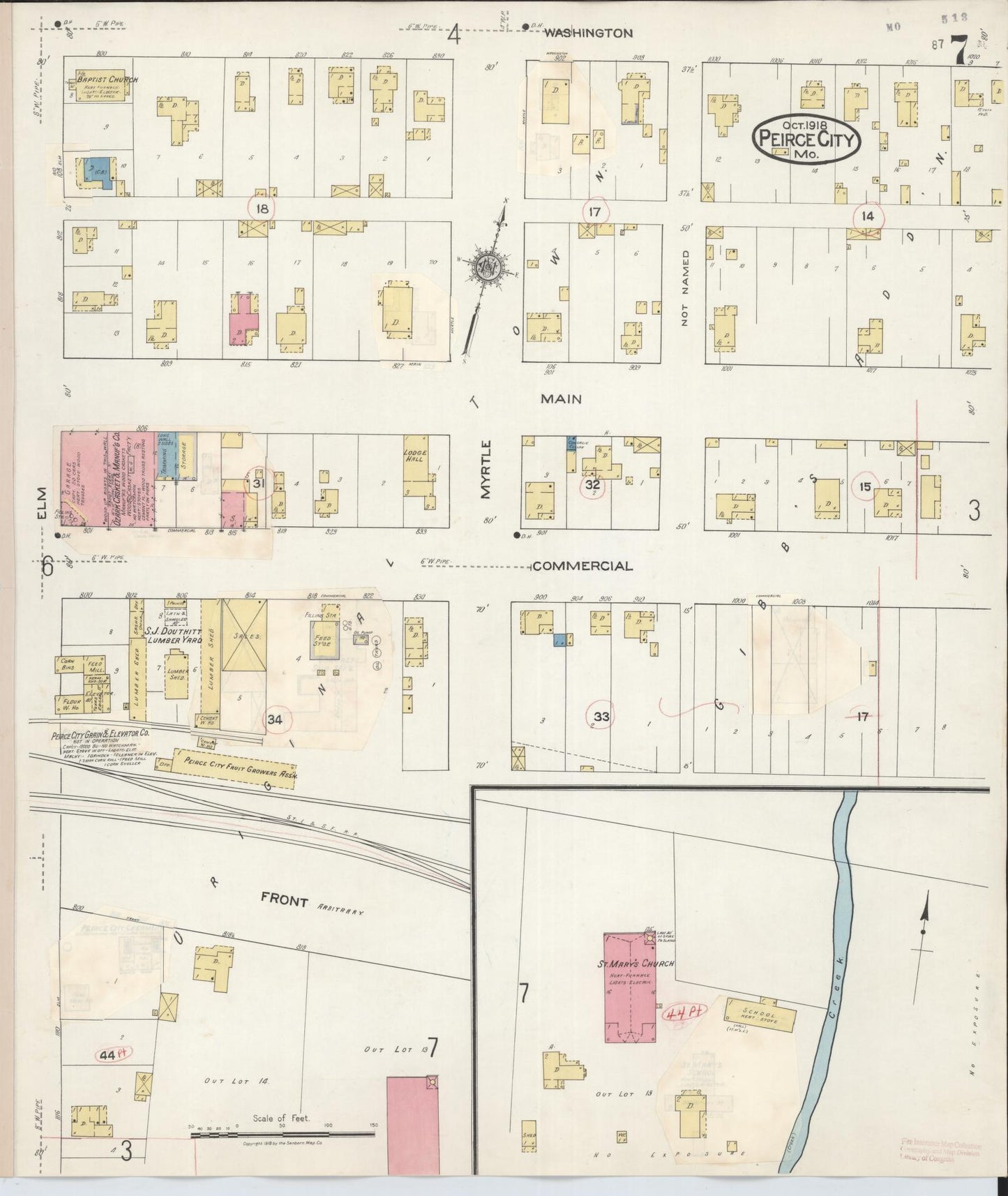 Sanborn Fire Insurance Map from Pierce City, Lawrence County, Missouri (1936), Sheet #0007 - Historic Sanborn Fire Insurance Map Print, vintage old map wall art, antique decor, genealogy gift, Missouri Missouri map