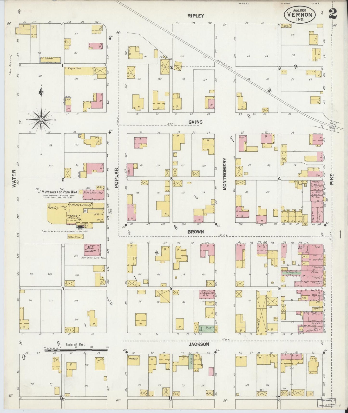 Sanborn Fire Insurance Map from Vernon, Jennings County, Indiana (1901), Sheet #0002 - Complete Map Set gallery image, historic Sanborn map, vintage wall art, Indiana Indiana