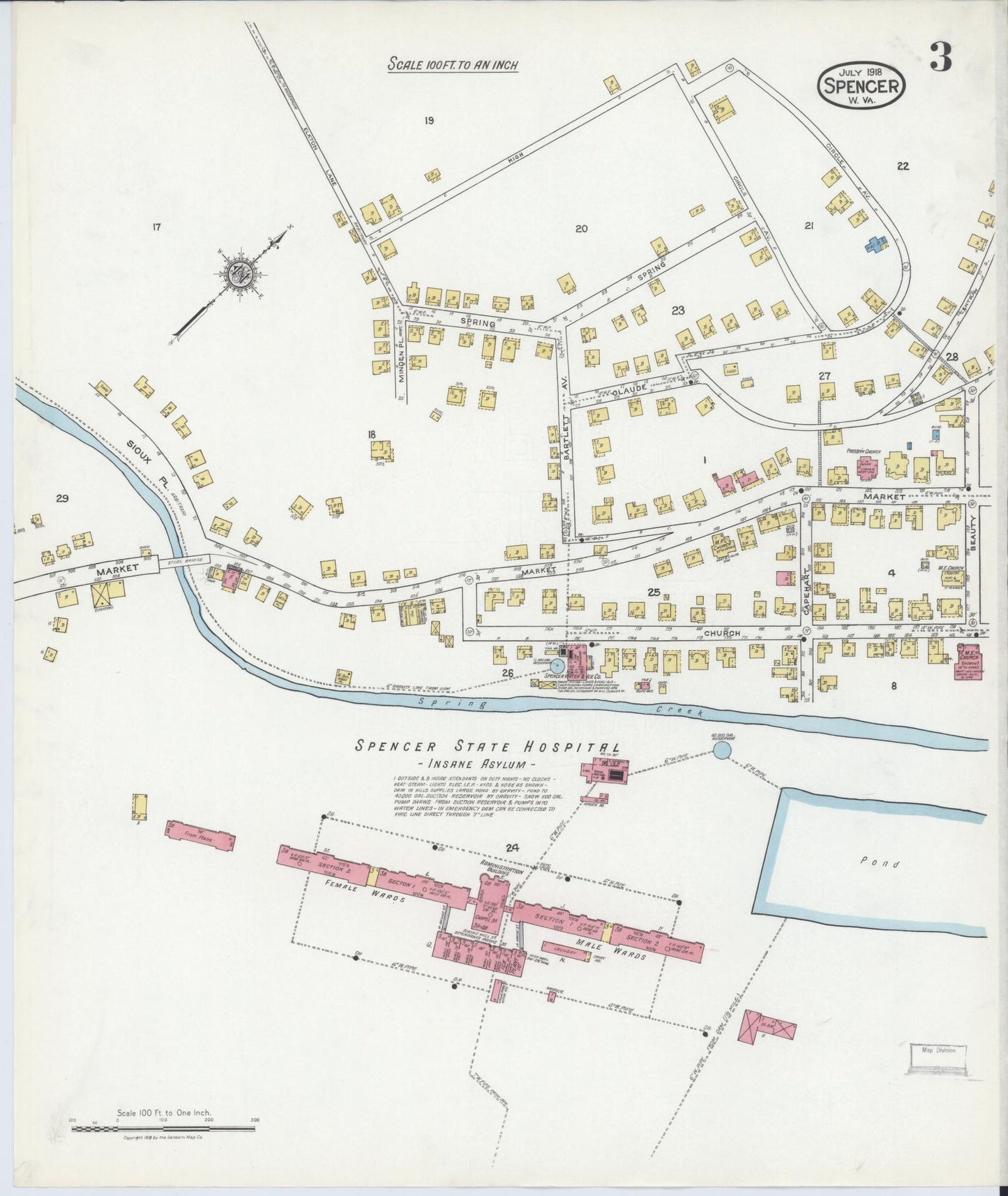 Sanborn Fire Insurance Map from Spencer, Roane County, West Virginia (1918), Sheet #0003 - Historic Sanborn Fire Insurance Map Print, vintage old map wall art, antique decor, genealogy gift, West Virginia West Virginia map