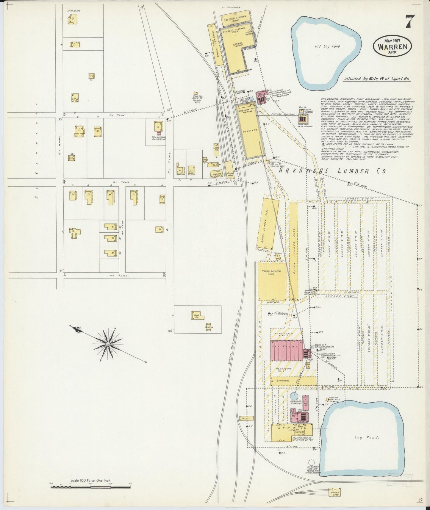 Sanborn Fire Insurance Map from Warren, Bradley County, Arkansas (1907), Sheet #0007 - Complete Map Set gallery image, historic Sanborn map, vintage wall art, Arkansas Arkansas