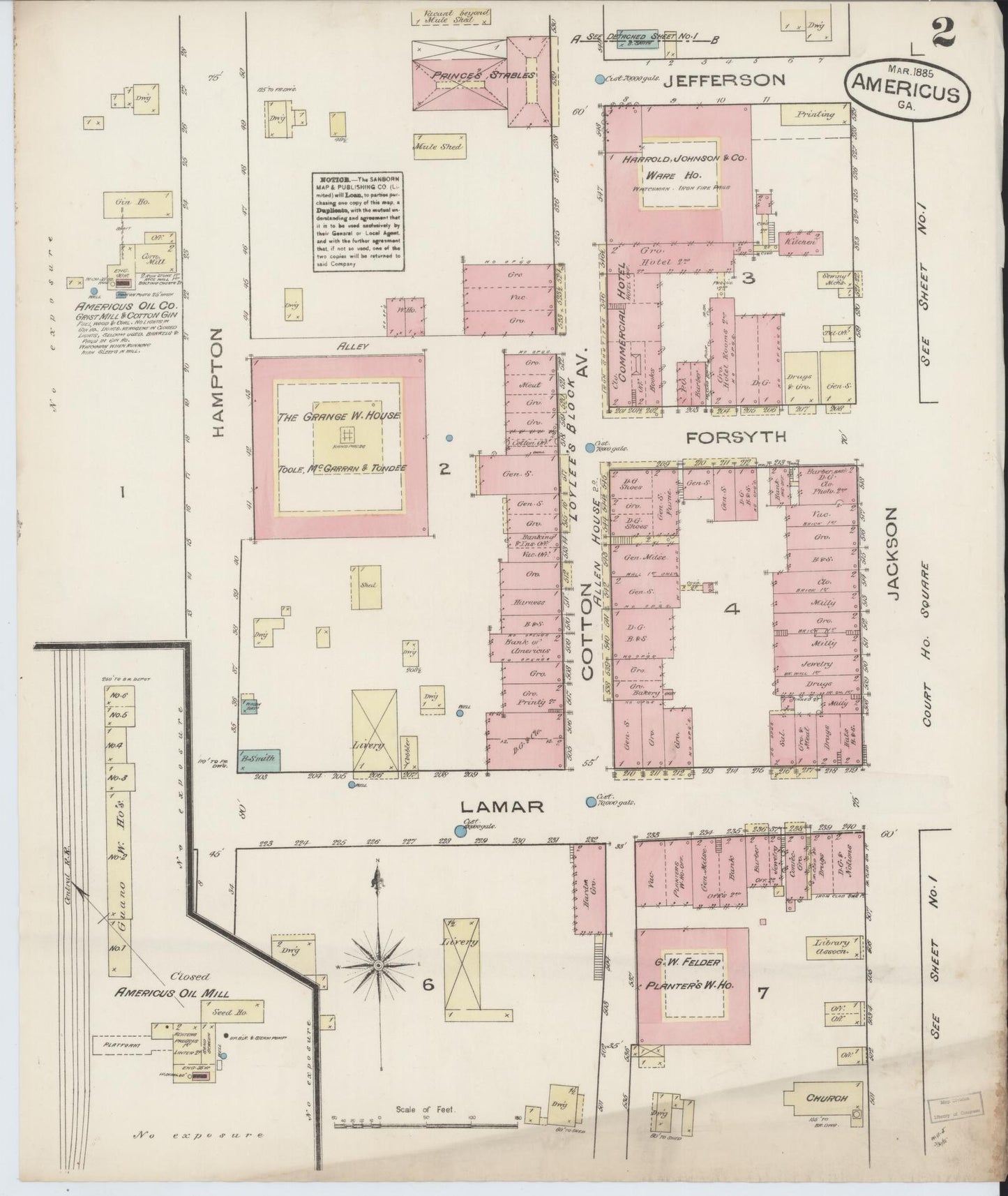 Sanborn Fire Insurance Map from Americus, Sumter County, Georgia (1885), Sheet #0002 - Historic Sanborn Fire Insurance Map Print, vintage old map wall art, antique decor, genealogy gift, Georgia Georgia map