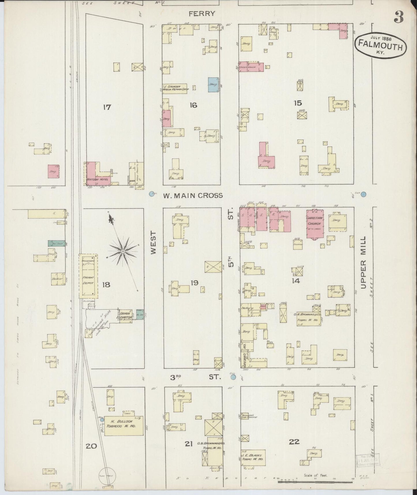 Sanborn Fire Insurance Map from Falmouth, Pendleton County, Kentucky (1886), Sheet #0003 - Complete Map Set gallery image, historic Sanborn map, vintage wall art, Kentucky Kentucky