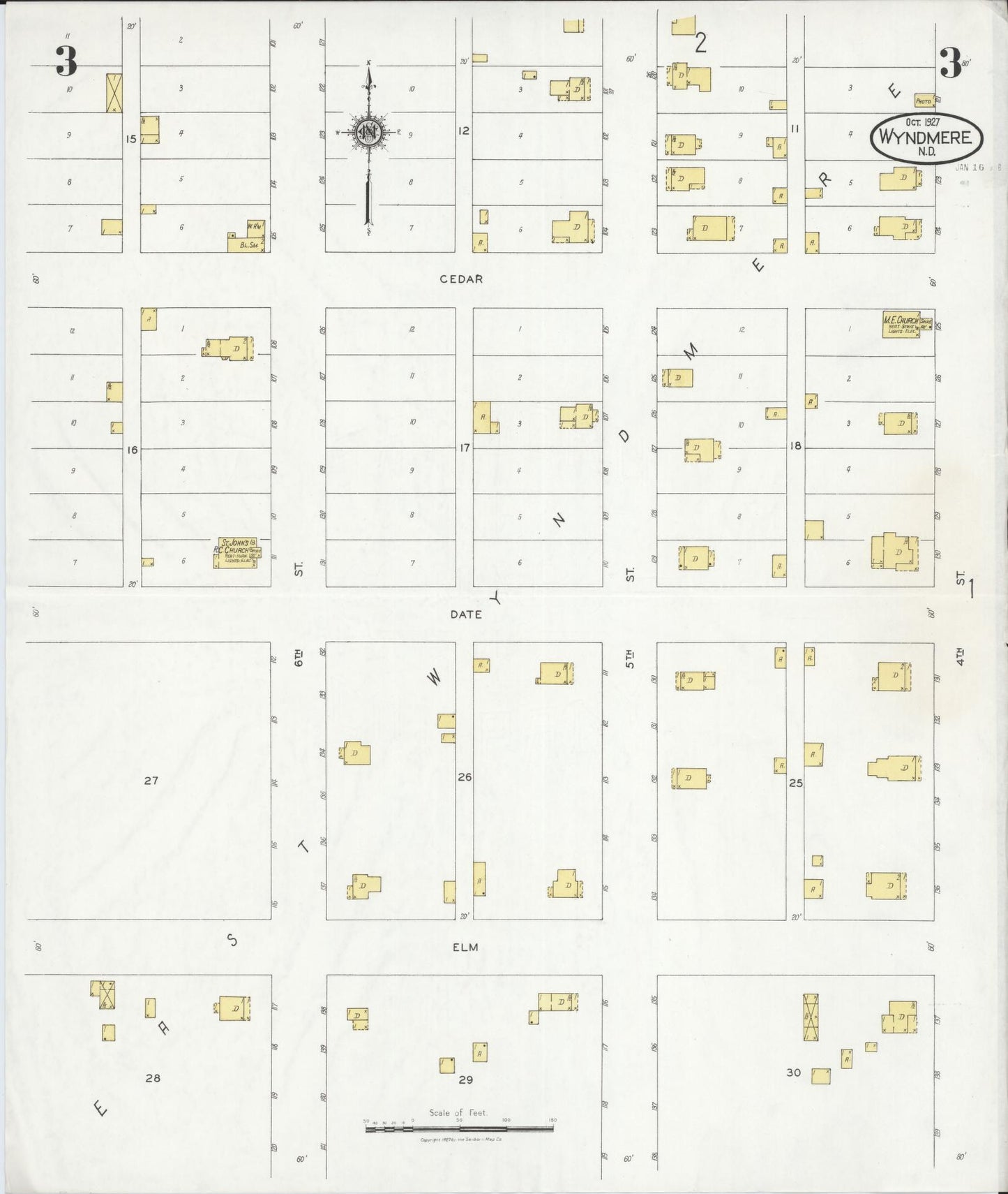 Sanborn Fire Insurance Map from Wyndmere, Richland County, North Dakota (1927), Sheet #0003 - Complete Map Set gallery image, historic Sanborn map, vintage wall art, North Dakota North Dakota