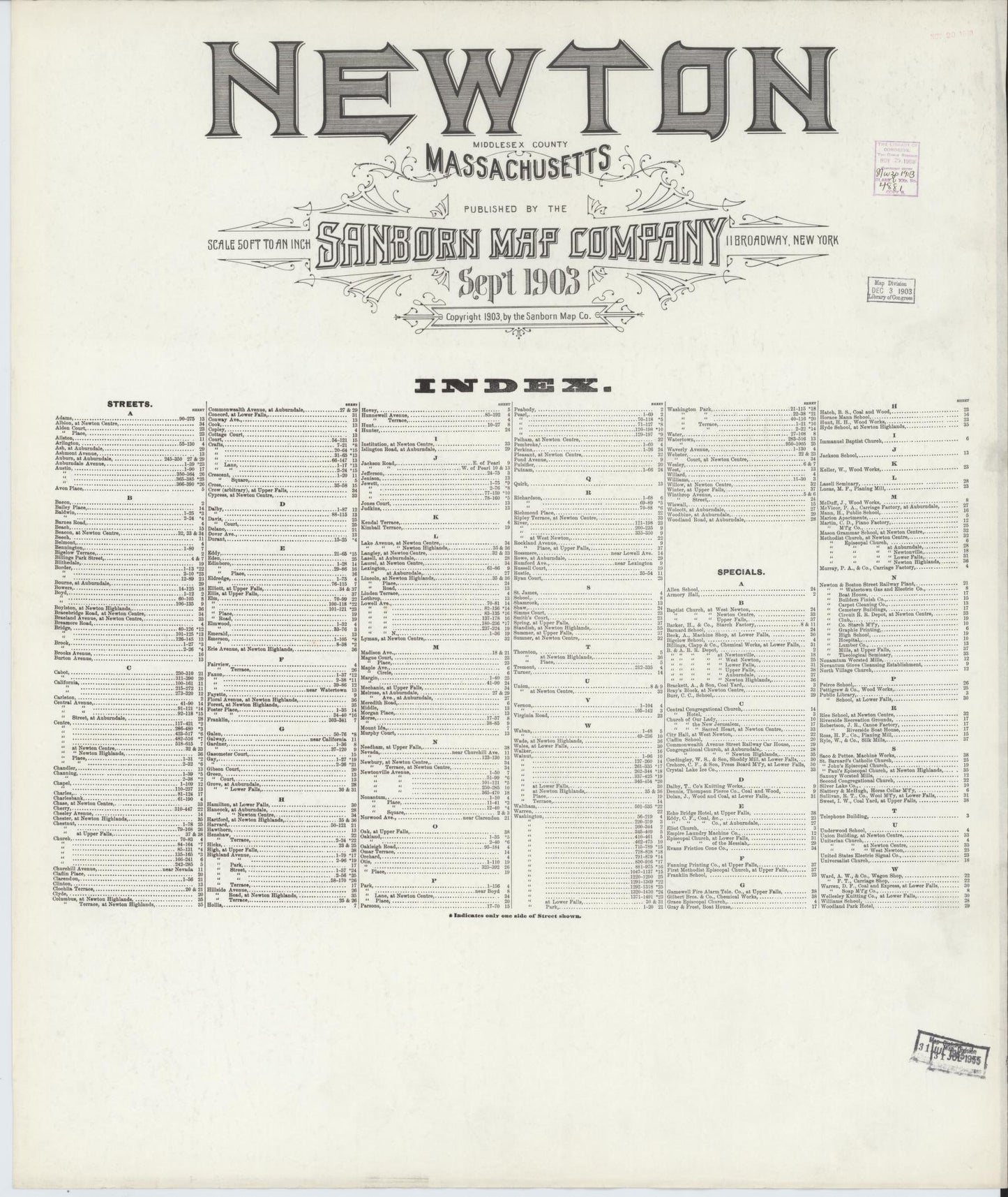 Sanborn Fire Insurance Map from Newton, Middlesex County, Massachusetts (1903), Sheet #0001 - Historic Sanborn Fire Insurance Map Print, vintage old map wall art, antique decor, genealogy gift, Massachusetts Massachusetts map