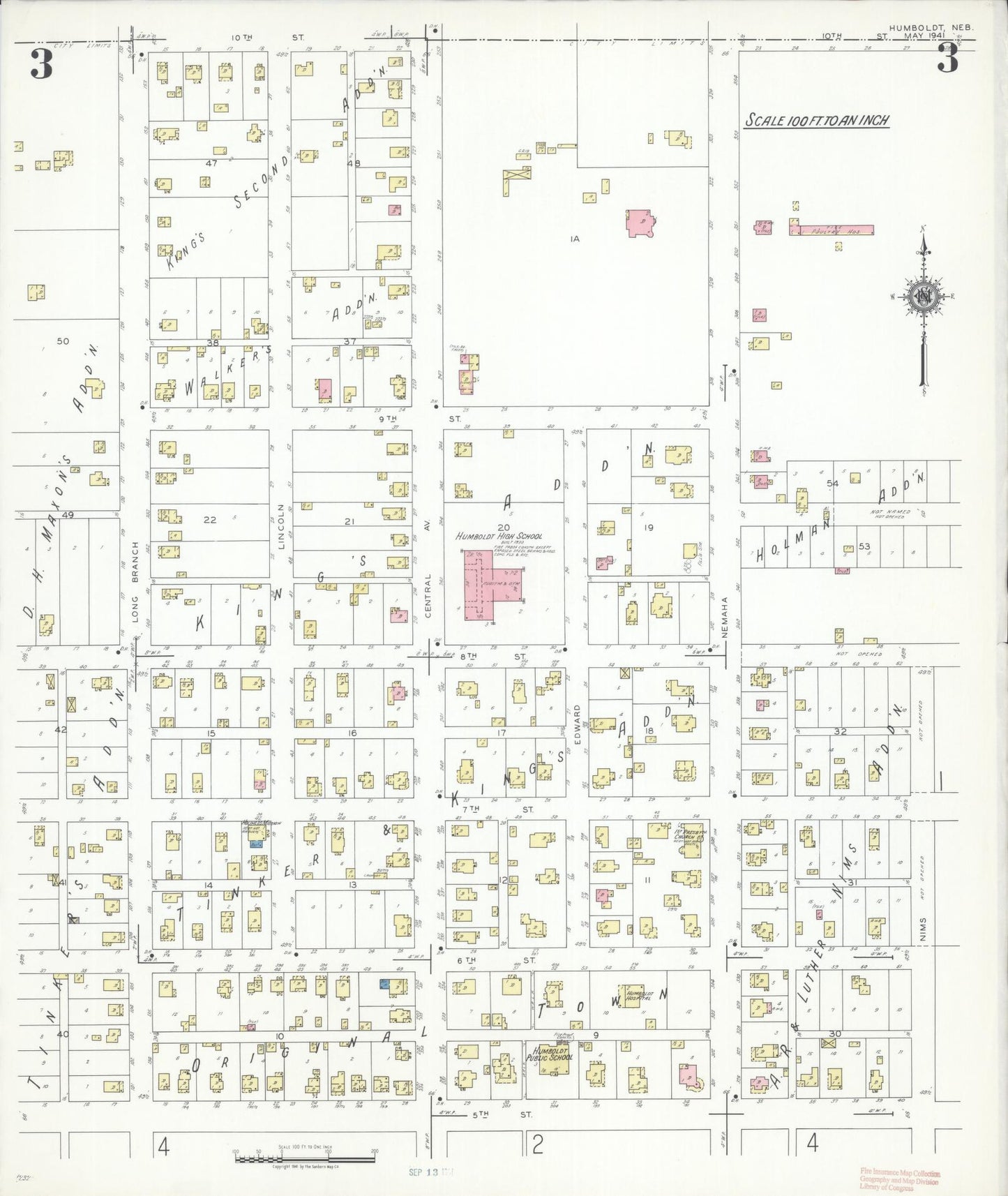 Sanborn Fire Insurance Map from Humboldt, Richardson County, Nebraska (1941), Sheet #0003 - Historic Sanborn Fire Insurance Map Print, vintage old map wall art, antique decor, genealogy gift, Nebraska Nebraska map
