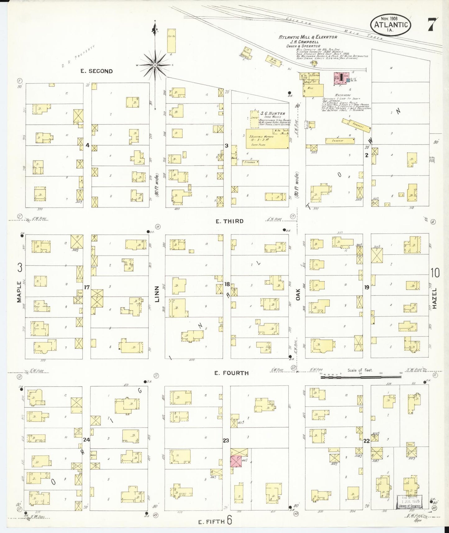 Sanborn Fire Insurance Map from Atlantic, Cass County, Iowa (1908), Sheet #0007 - Historic Sanborn Fire Insurance Map Print, vintage old map wall art