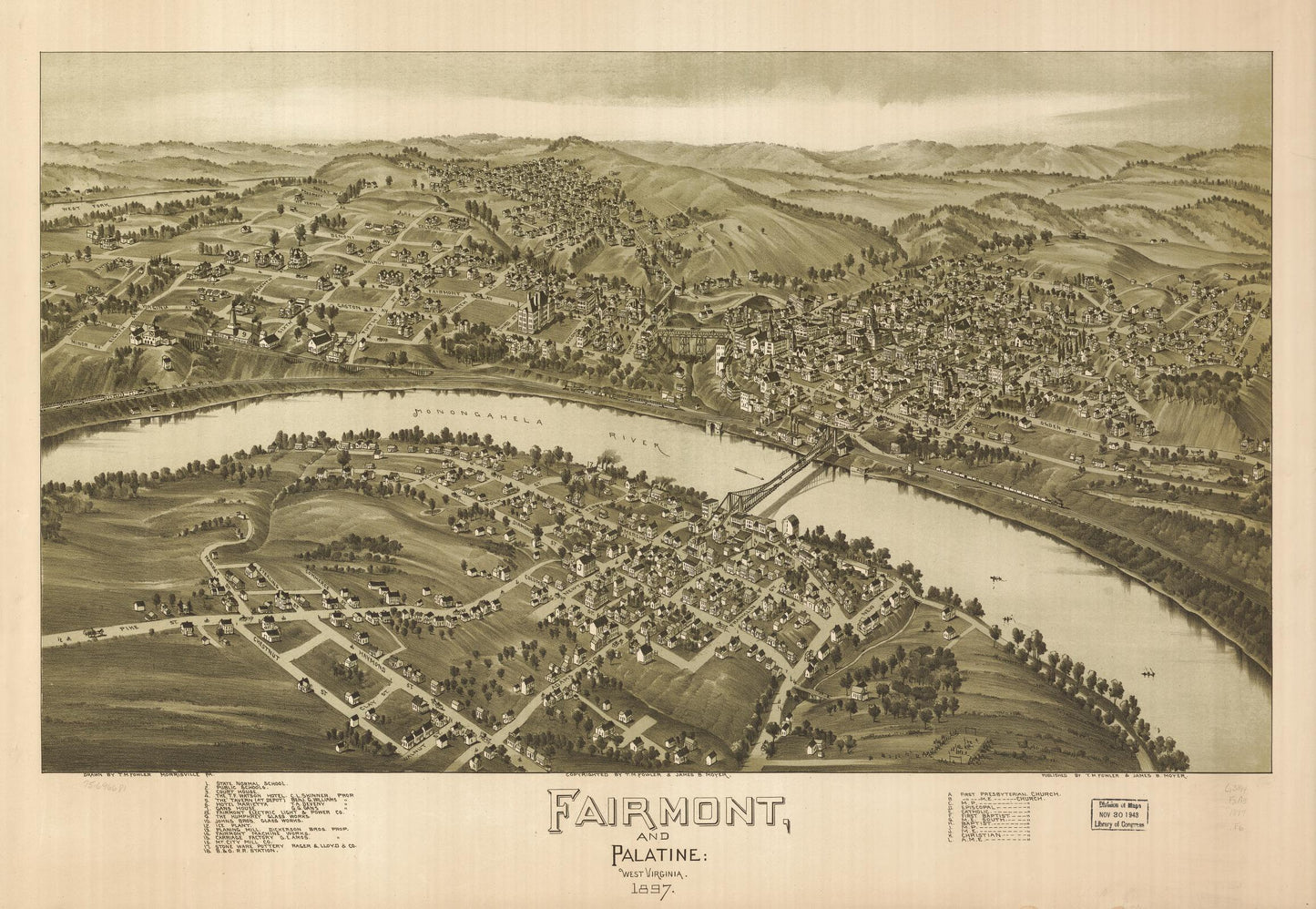 Fairmont and Palatine, West Virginia 1897. (1897) – Historic Bird’s-Eye View Panorama Print