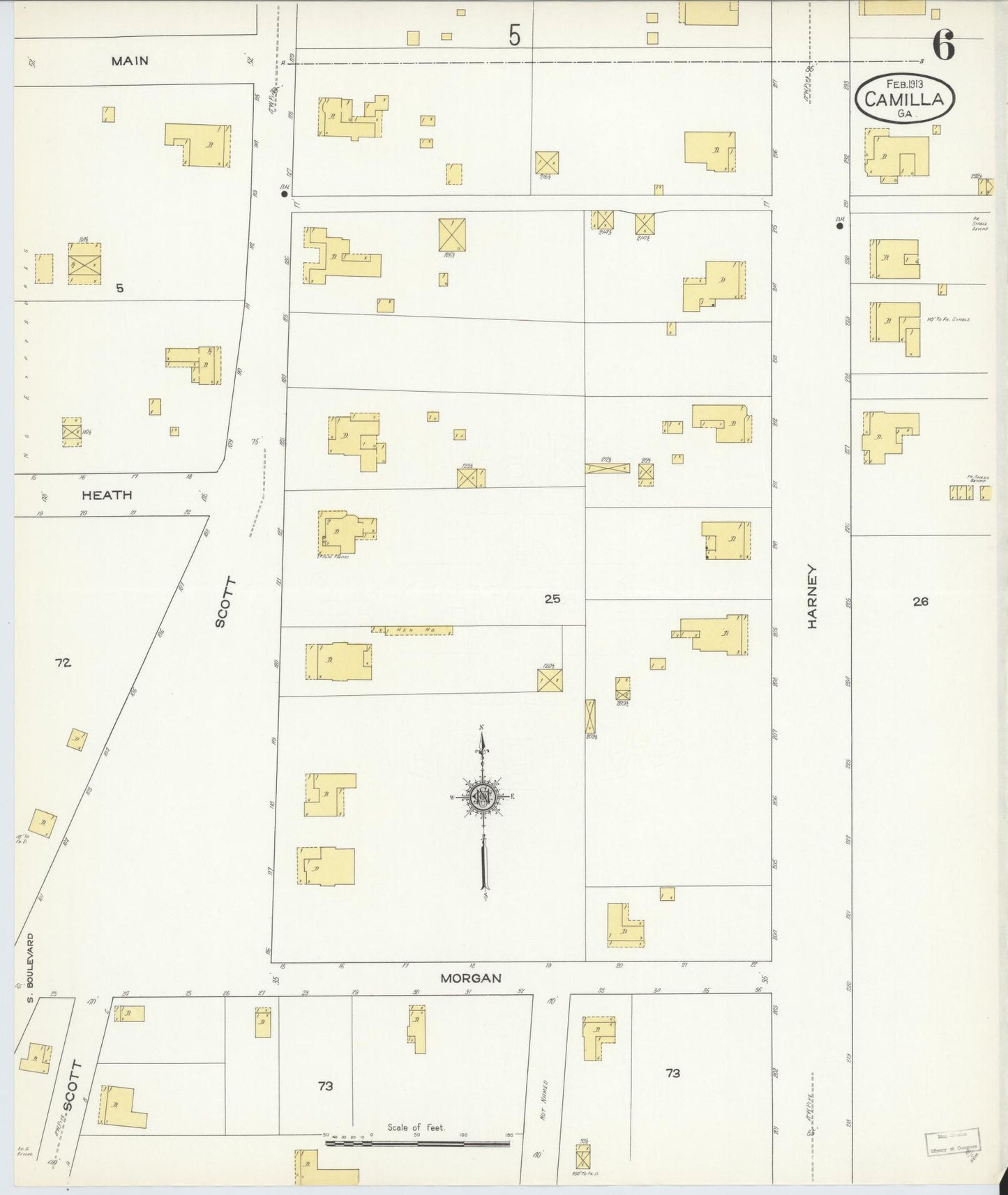 Sanborn Fire Insurance Map from Camilla, Mitchell County, Georgia (1913), Sheet #0006 - Historic Sanborn Fire Insurance Map Print, vintage old map wall art, antique decor, genealogy gift, Georgia Georgia map