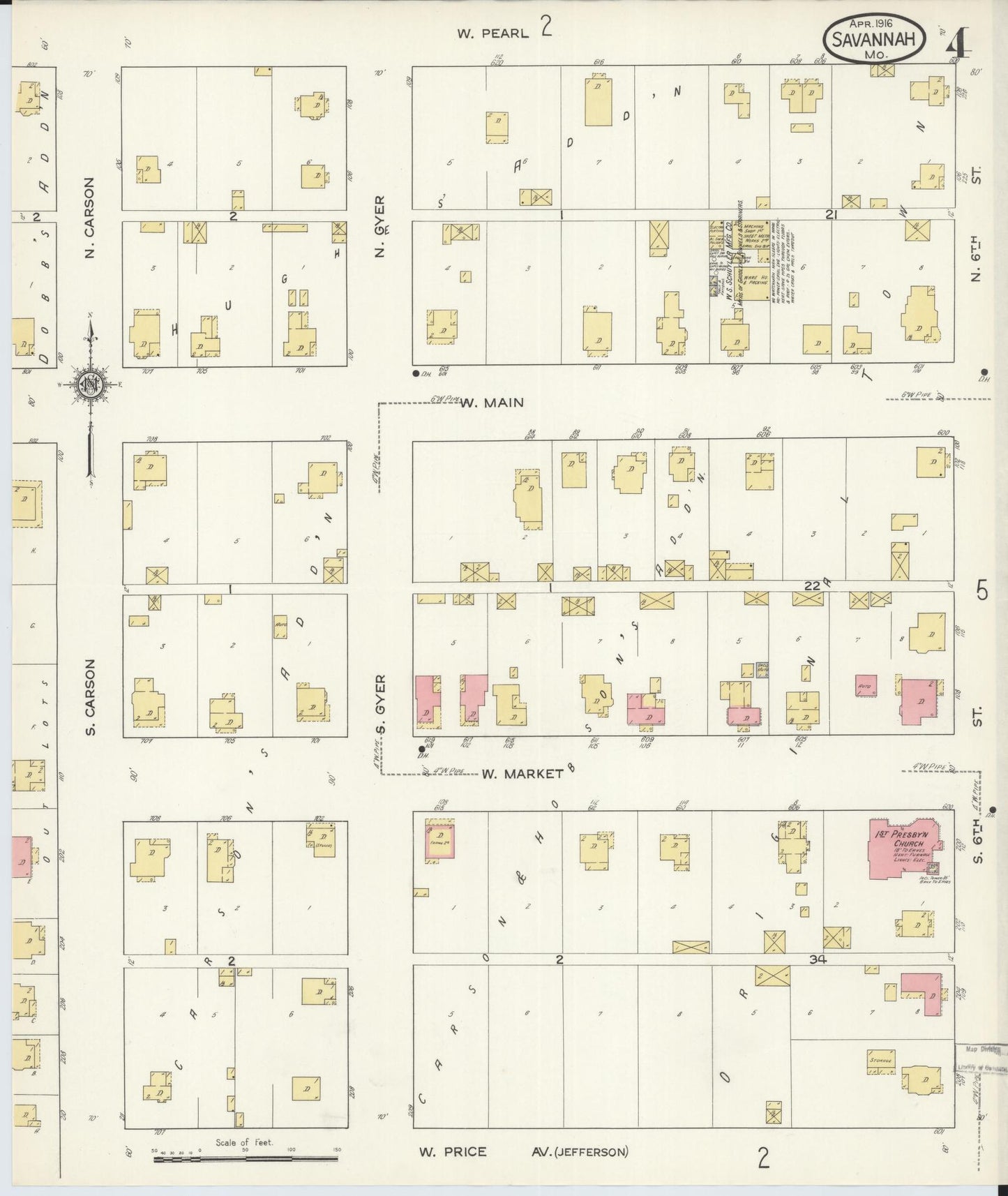 Sanborn Fire Insurance Map from Savannah, Andrew County, Missouri (1916), Sheet #0004 - Historic Sanborn Fire Insurance Map Print, vintage old map wall art, antique decor, genealogy gift, Missouri Missouri map