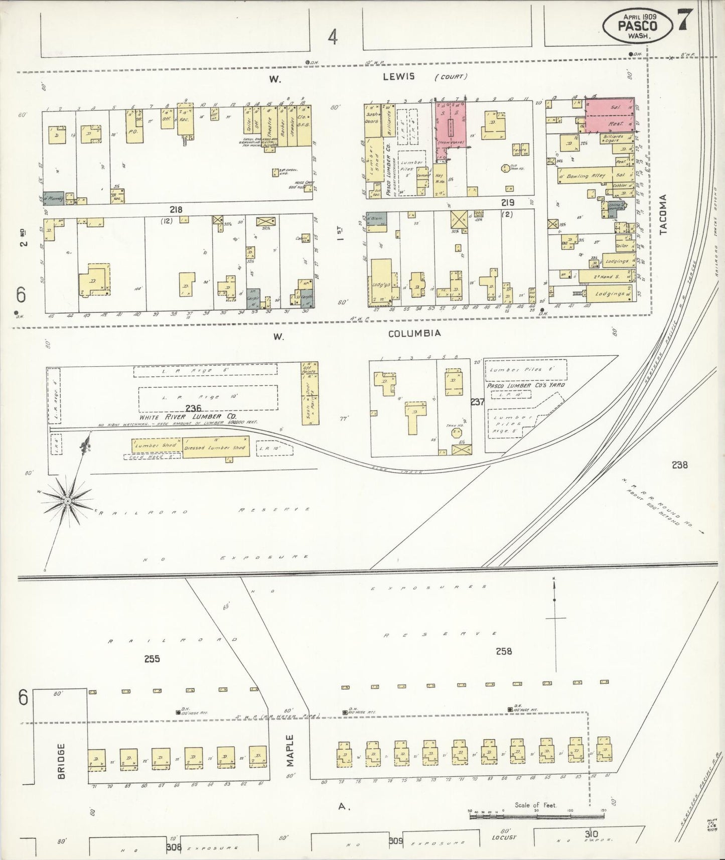 Sanborn Fire Insurance Map from Pasco, Franklin County, Washington (1909), Sheet #0007 - Historic Sanborn Fire Insurance Map Print, vintage old map wall art, antique decor, genealogy gift, Washington Washington map