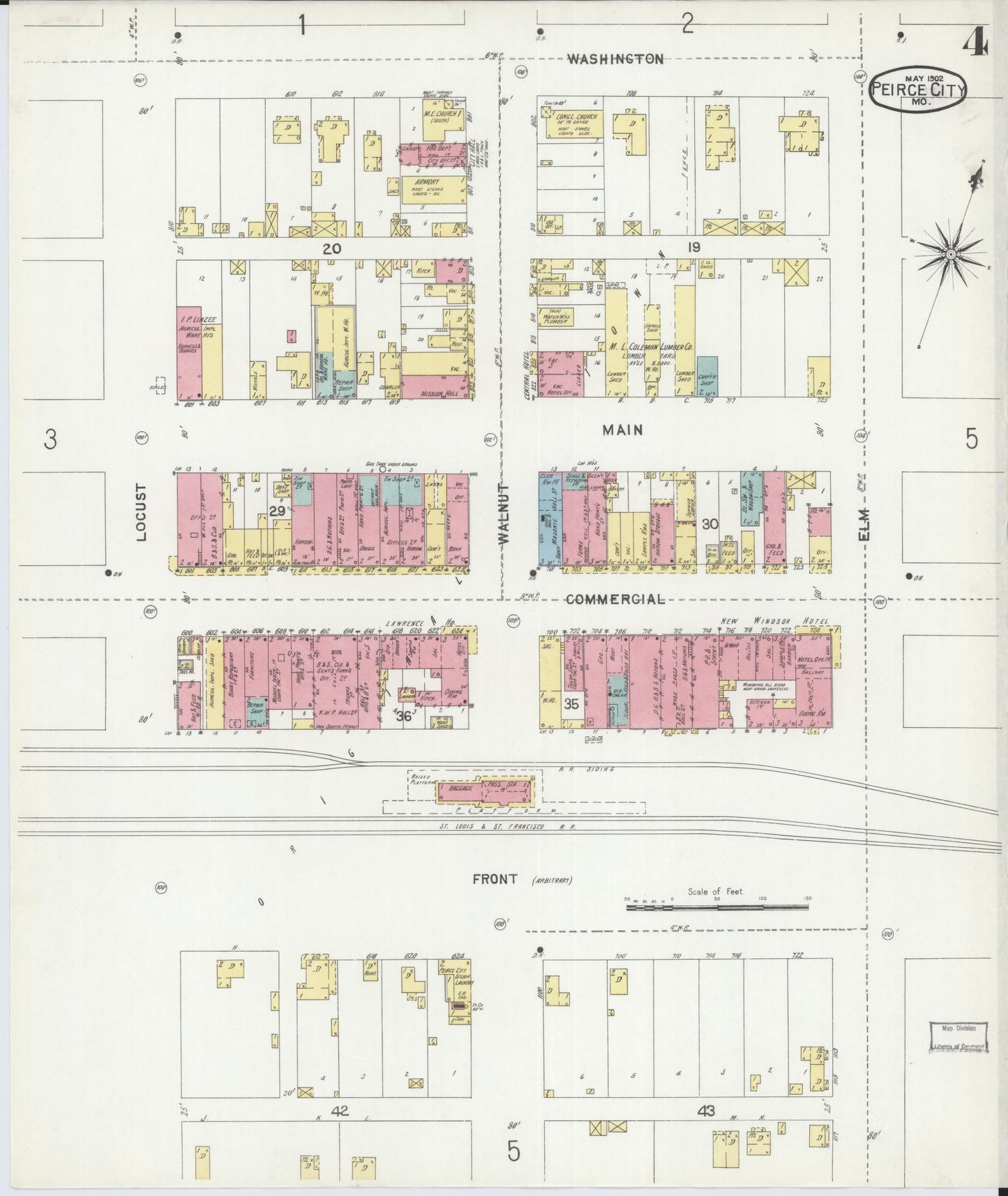 Sanborn Fire Insurance Map from Pierce City, Lawrence County, Missouri (1902), Sheet #0004 - Historic Sanborn Fire Insurance Map Print, vintage old map wall art, antique decor, genealogy gift, Missouri Missouri map