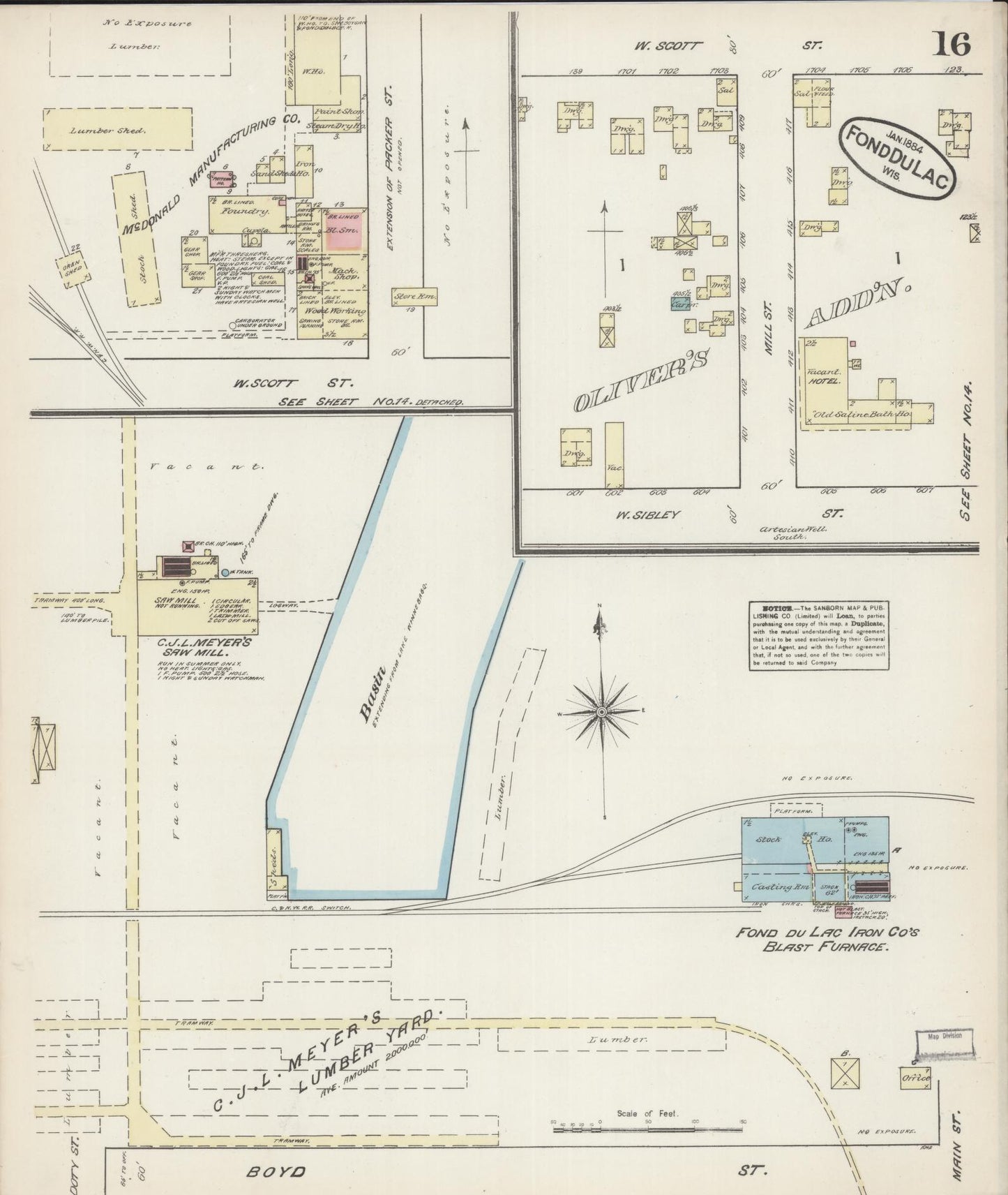 Sanborn Fire Insurance Map from Fond du Lac, Fond du Lac County, Wisconsin (1884), Sheet #0016 - Historic Sanborn Fire Insurance Map Print, vintage old map wall art, antique decor, genealogy gift, Wisconsin Wisconsin map