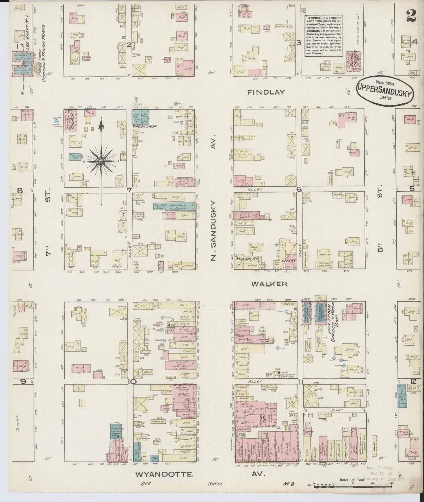 Sanborn Fire Insurance Map from Upper Sandusky, Wyandot County, Ohio (1884), Sheet #0002 - Historic Sanborn Fire Insurance Map Print, vintage old map wall art, antique decor, genealogy gift, Ohio Ohio map
