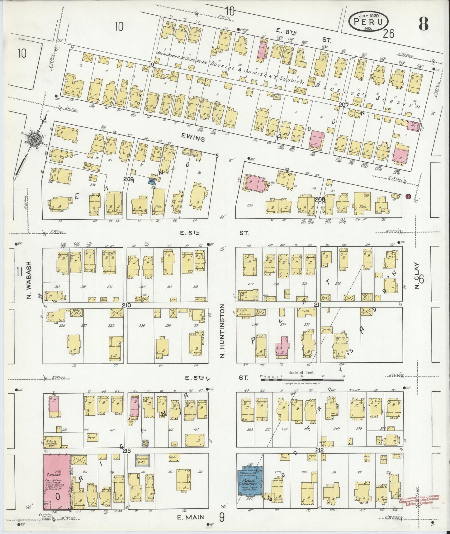Sanborn Fire Insurance Map from Peru, Miami County, Indiana (1920), Sheet #0008 - Historic Sanborn Fire Insurance Map Print, vintage old map wall art, antique decor, genealogy gift, Indiana Indiana map