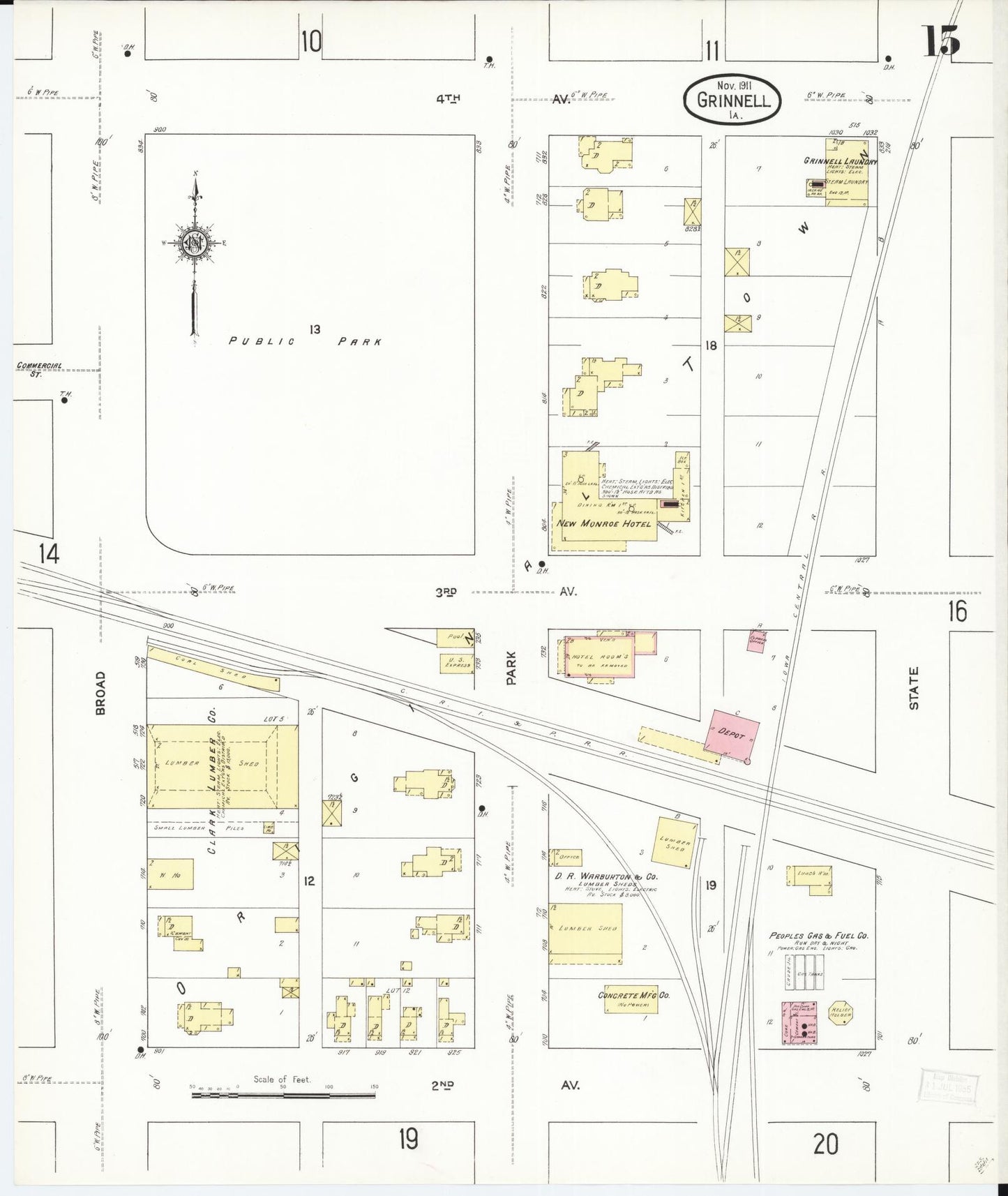 Sanborn Fire Insurance Map from Grinnell, Poweshiek County, Iowa (1911), Sheet #0015 - Historic Sanborn Fire Insurance Map Print, vintage old map wall art