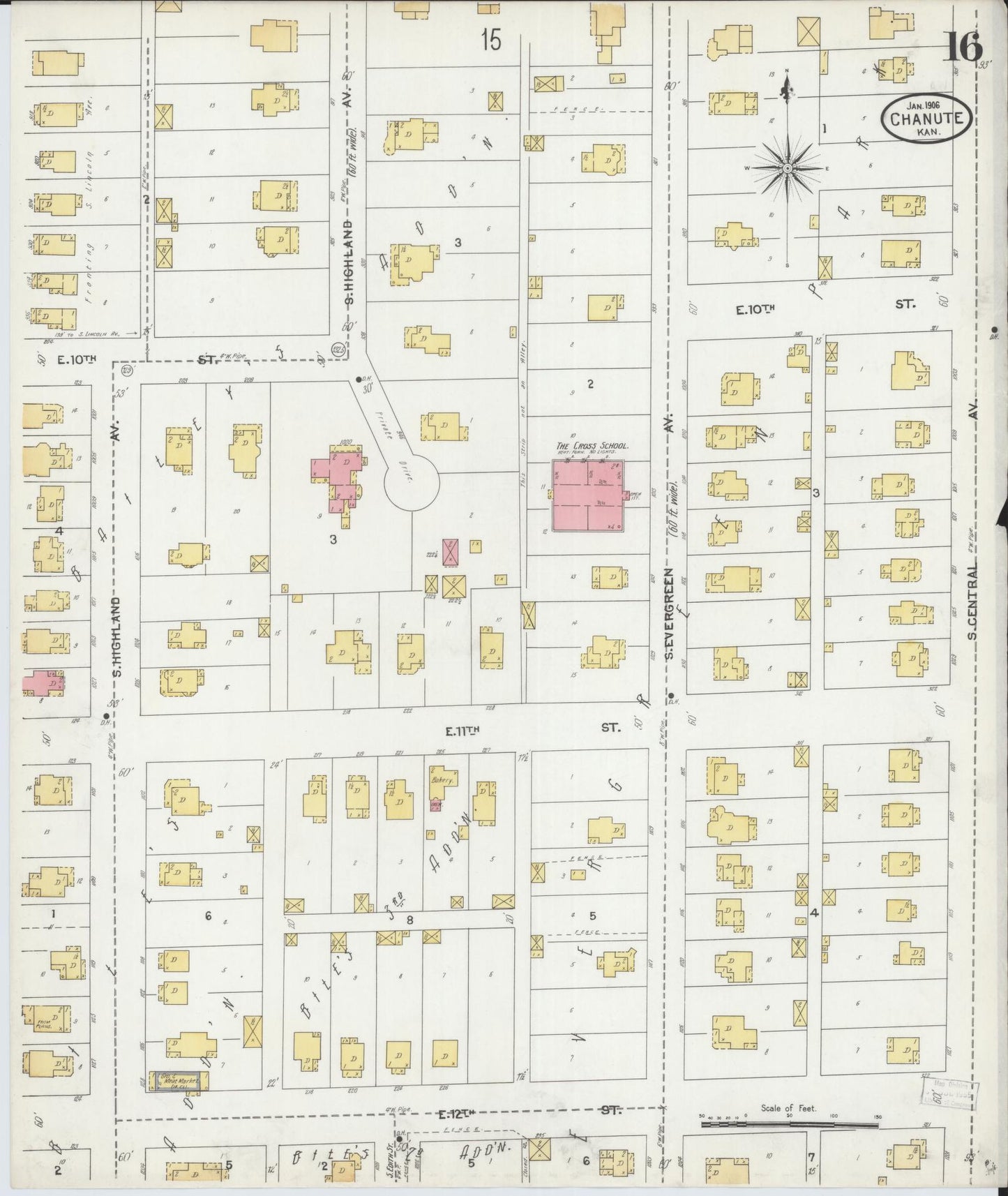 Sanborn Fire Insurance Map from Chanute, Neosho County, Kansas (1906), Sheet #0016 - Complete Map Set gallery image, historic Sanborn map, vintage wall art, Kansas Kansas
