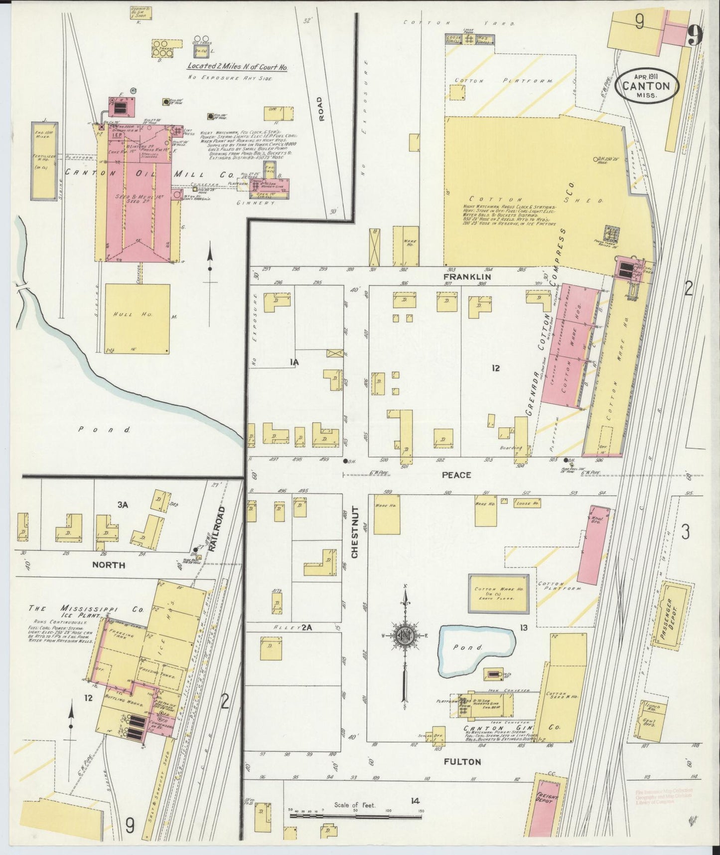 Sanborn Fire Insurance Map from Canton, Madison County, Mississippi (1911), Sheet #0009 - Complete Map Set gallery image, historic Sanborn map, vintage wall art, Mississippi Mississippi