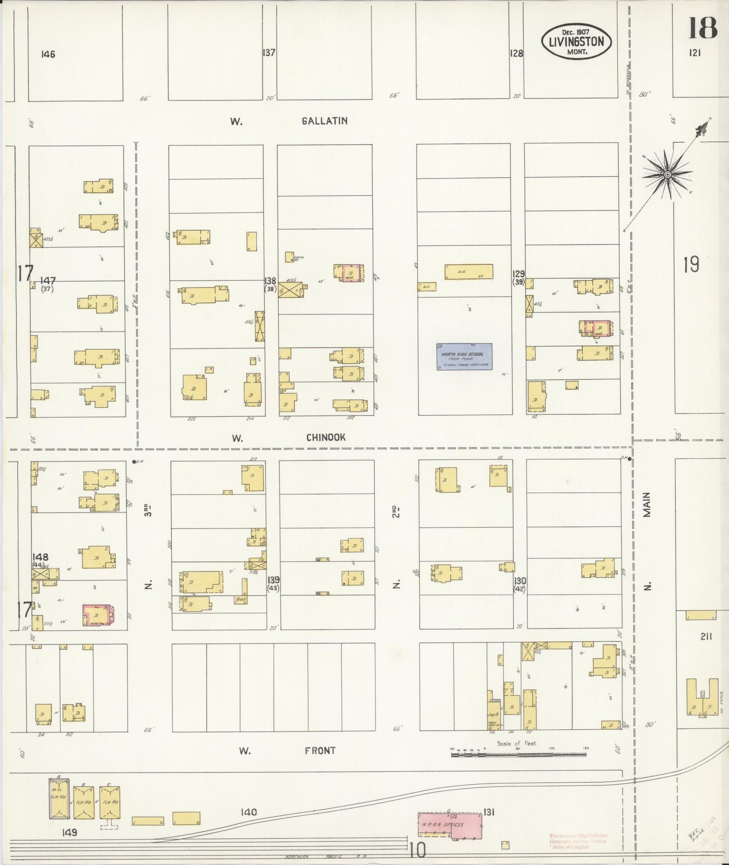 Sanborn Fire Insurance Map from Livingston, Park County, Montana (1907), Sheet #0018 - Historic Sanborn Fire Insurance Map Print, vintage old map wall art, antique decor, genealogy gift, Montana Montana map