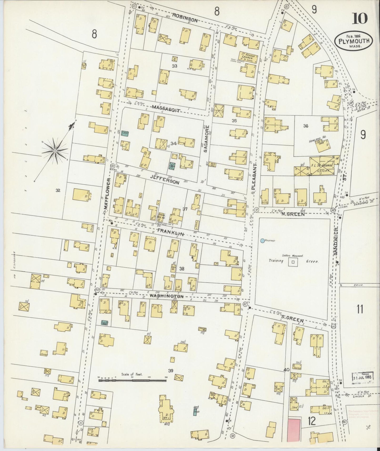 Sanborn Fire Insurance Map from Plymouth, Plymouth County, Massachusetts (1906), Sheet #0010 - Historic Sanborn Fire Insurance Map Print, vintage old map wall art, antique decor, genealogy gift, Massachusetts Massachusetts map