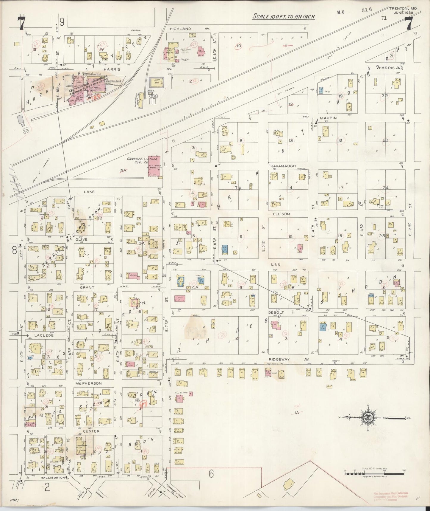 Sanborn Fire Insurance Map from Trenton, Grundy County, Missouri (1948), Sheet #0007 - Historic Sanborn Fire Insurance Map Print, vintage old map wall art, antique decor, genealogy gift, Missouri Missouri map