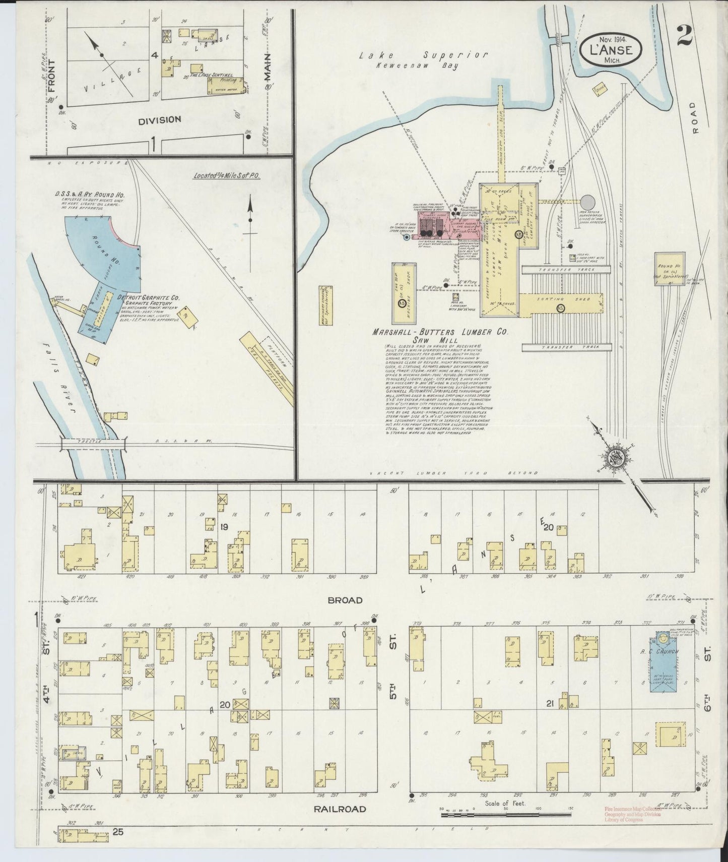 Sanborn Fire Insurance Map from L'Anse, Baraga County, Michigan (1914), Sheet #0002 - Complete Map Set gallery image, historic Sanborn map, vintage wall art, Michigan Michigan