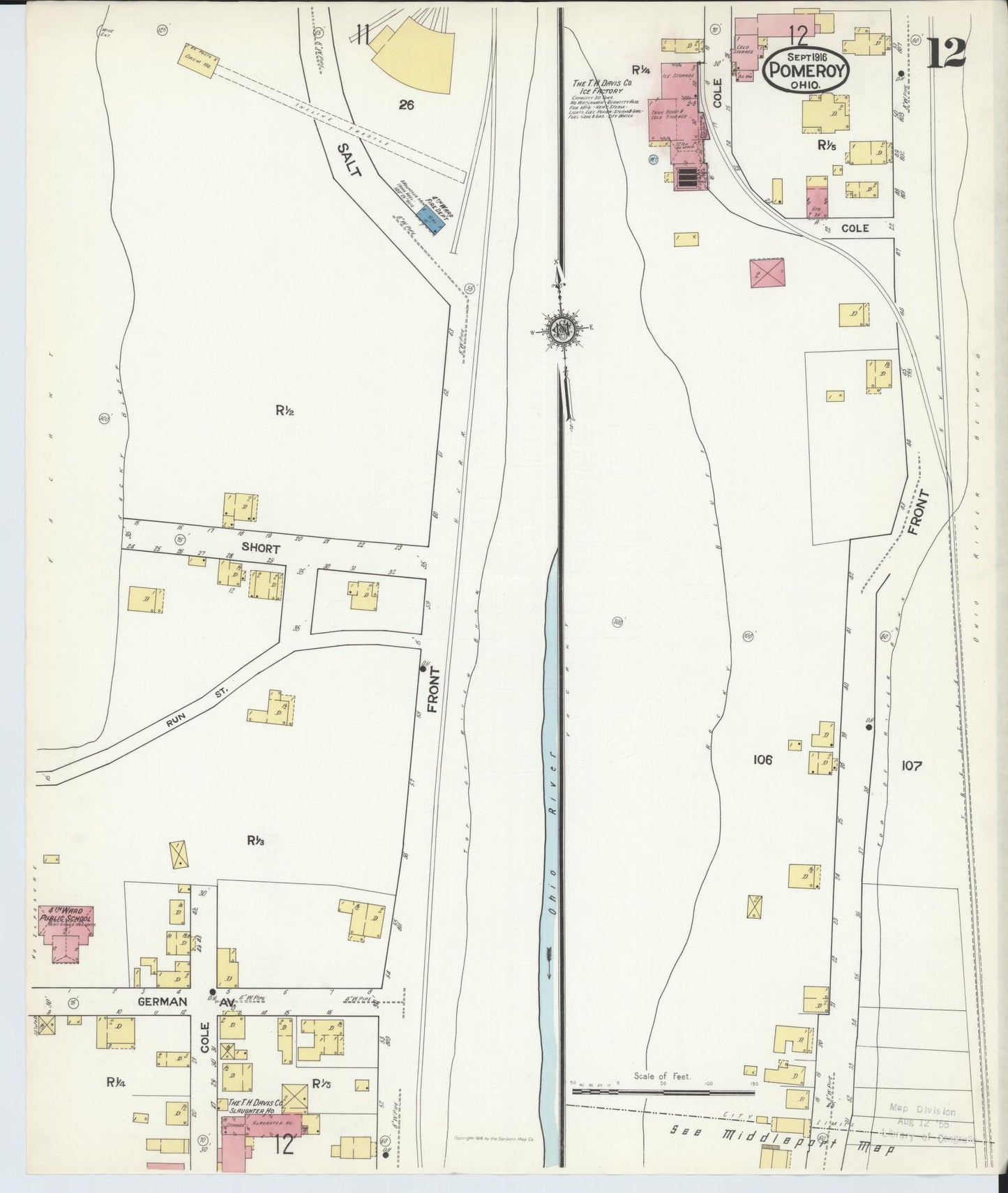 Sanborn Fire Insurance Map from Pomeroy, Meigs County, Ohio (1916), Sheet #0012 - Historic Sanborn Fire Insurance Map Print, vintage old map wall art, antique decor, genealogy gift, Ohio Ohio map