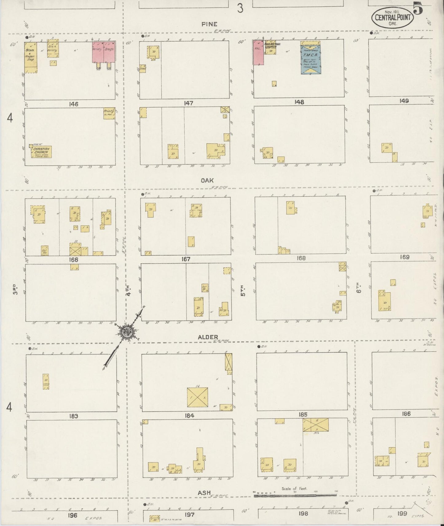 Sanborn Fire Insurance Map from Central Point, Jackson County, Oregon (1911), Sheet #0005 - Complete Map Set gallery image, historic Sanborn map, vintage wall art, Oregon Oregon