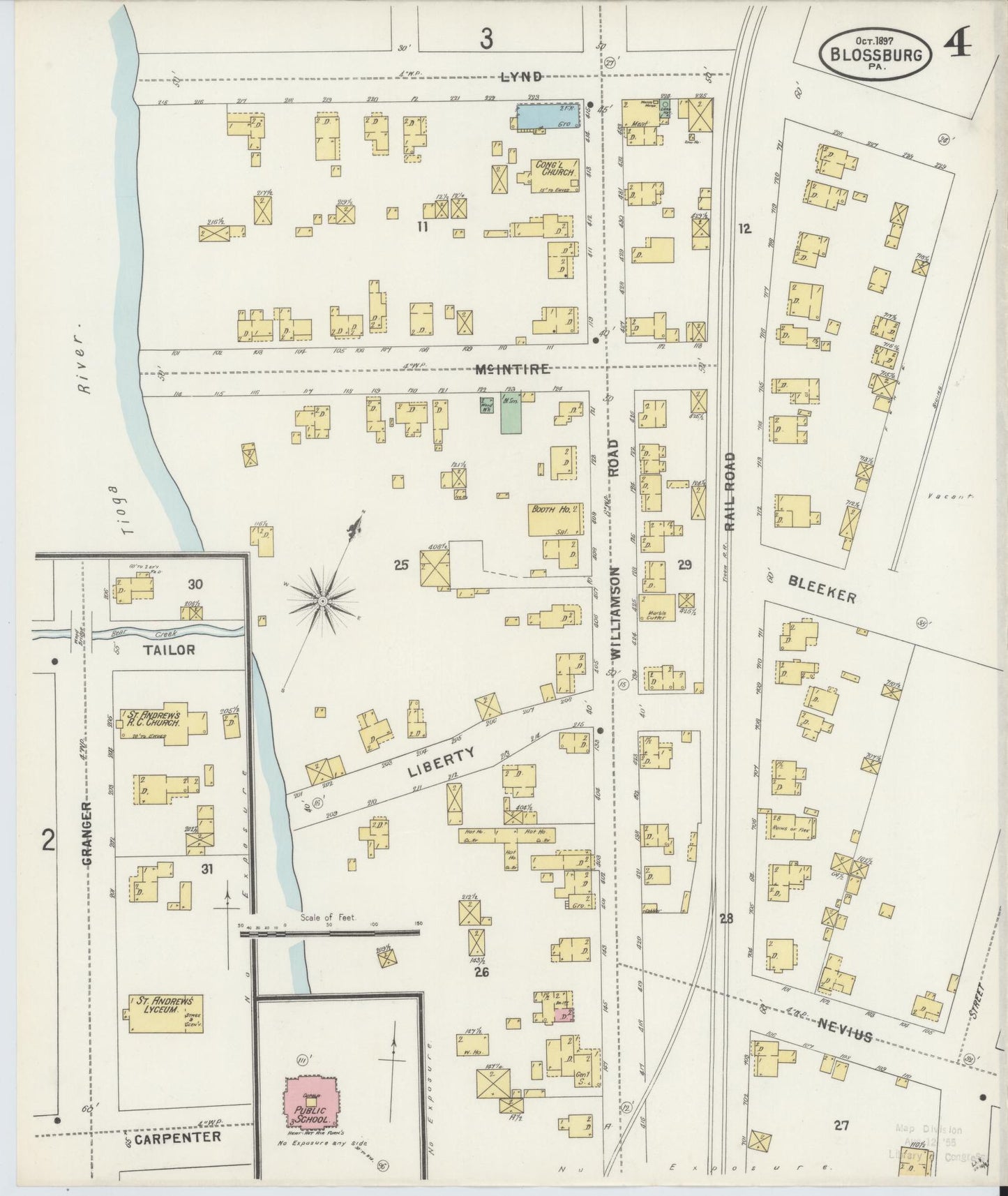 Sanborn Fire Insurance Map from Blossburg, Tioga County, Pennsylvania (1897), Sheet #0004 - Historic Sanborn Fire Insurance Map Print, vintage old map wall art, antique decor, genealogy gift, Pennsylvania Pennsylvania map