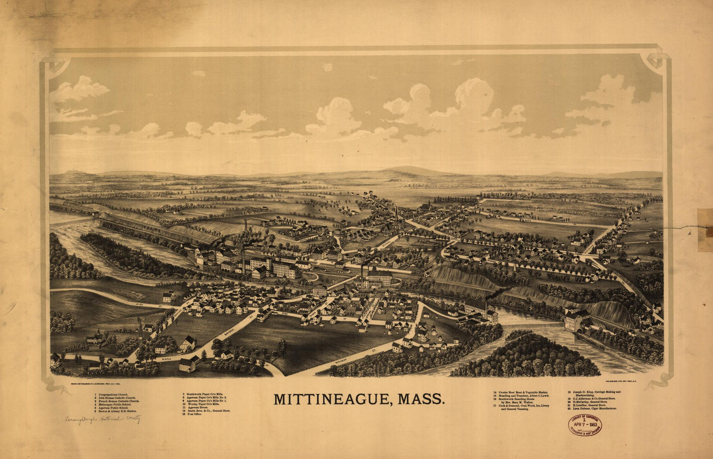 Mittineague, Mass. (1889) – Historic Bird’s-Eye View Panorama Print