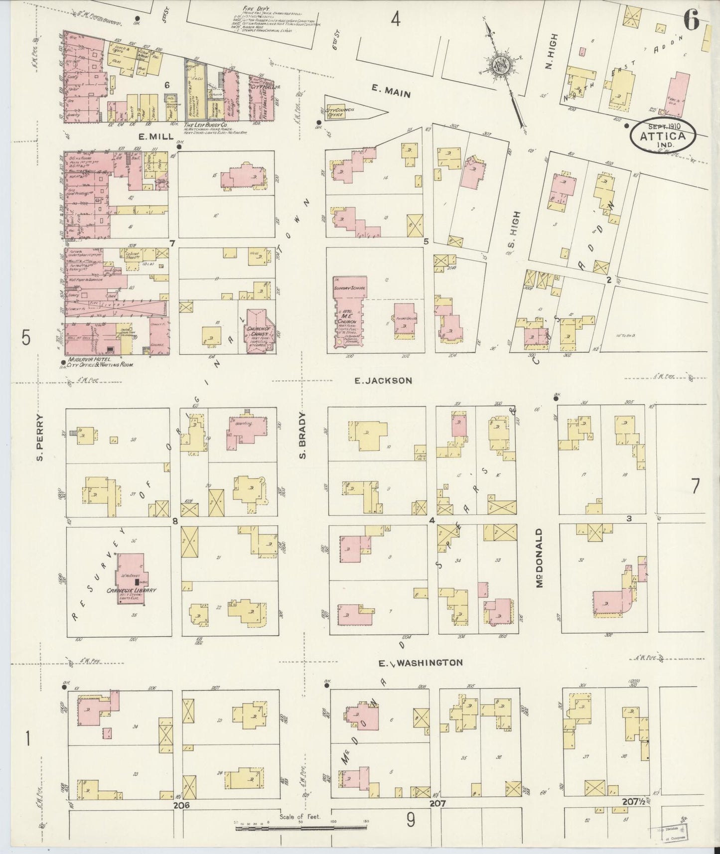 Sanborn Fire Insurance Map from Attica, Fountain County, Indiana (1910), Sheet #0006 - Historic Sanborn Fire Insurance Map Print, vintage old map wall art, antique decor, genealogy gift, Indiana Indiana map
