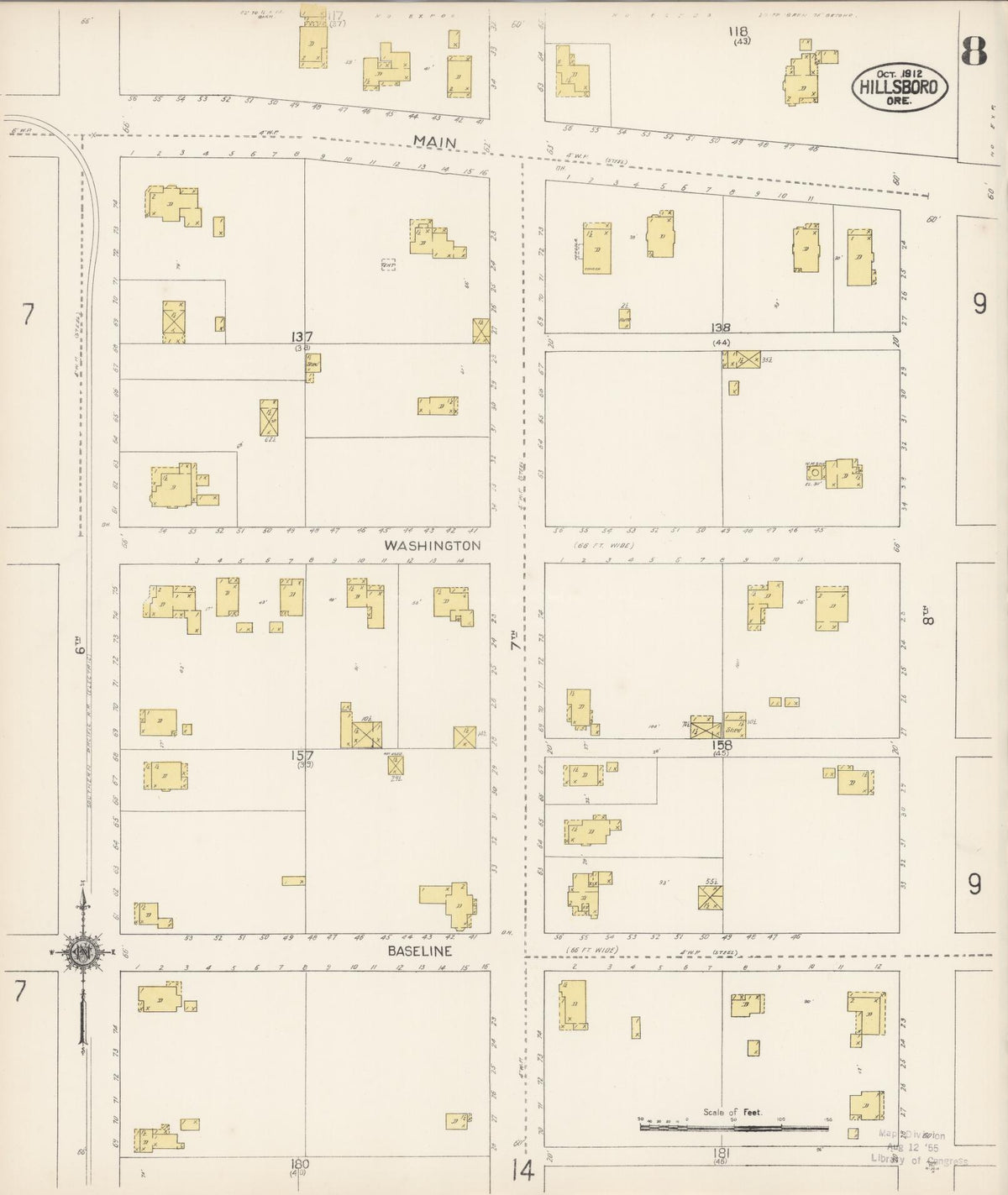 Sanborn Fire Insurance Map from Hillsboro, Washington County, Oregon (1912), Sheet #0008 - Historic Sanborn Fire Insurance Map Print, vintage old map wall art, antique decor, genealogy gift, Oregon Oregon map