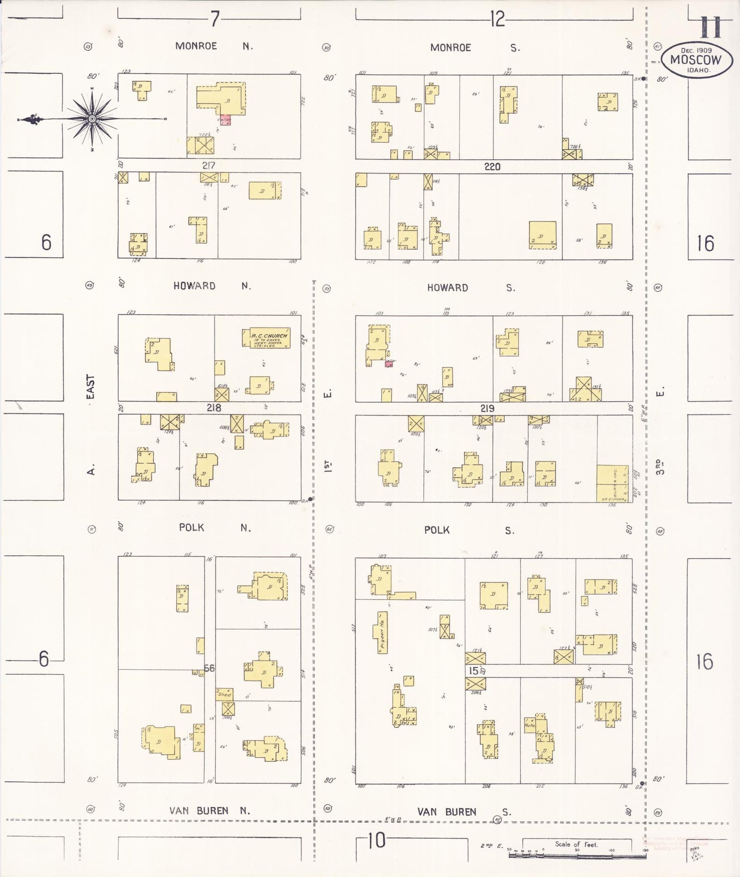Sanborn Fire Insurance Map from Moscow, Latah County, Idaho (1909), Sheet #0011 - Historic Sanborn Fire Insurance Map Print, vintage old map wall art, antique decor, genealogy gift, Idaho Idaho map