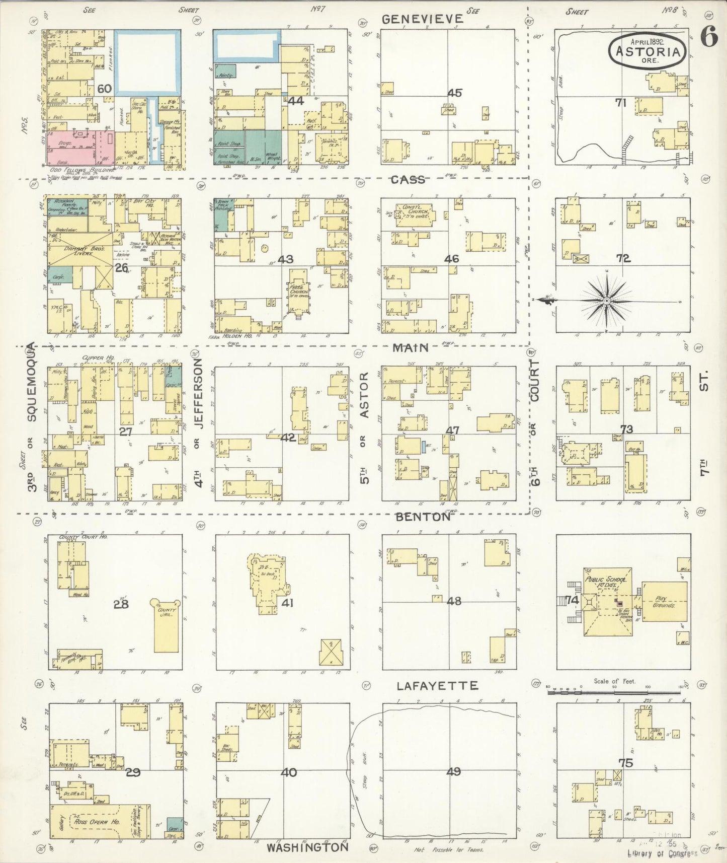 Sanborn Fire Insurance Map from Astoria, Clatsop County, Oregon (1892), Sheet #0006 - Historic Sanborn Fire Insurance Map Print, vintage old map wall art, antique decor, genealogy gift, Oregon Oregon map