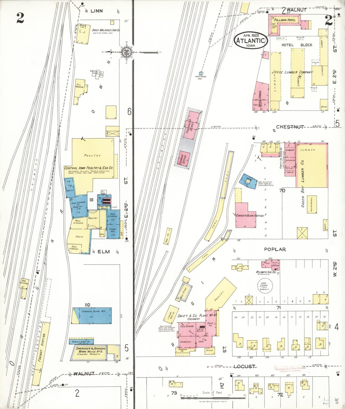 Sanborn Fire Insurance Map from Atlantic, Cass County, Iowa (1923), Sheet #0002 - Historic Sanborn Fire Insurance Map Print, vintage old map wall art