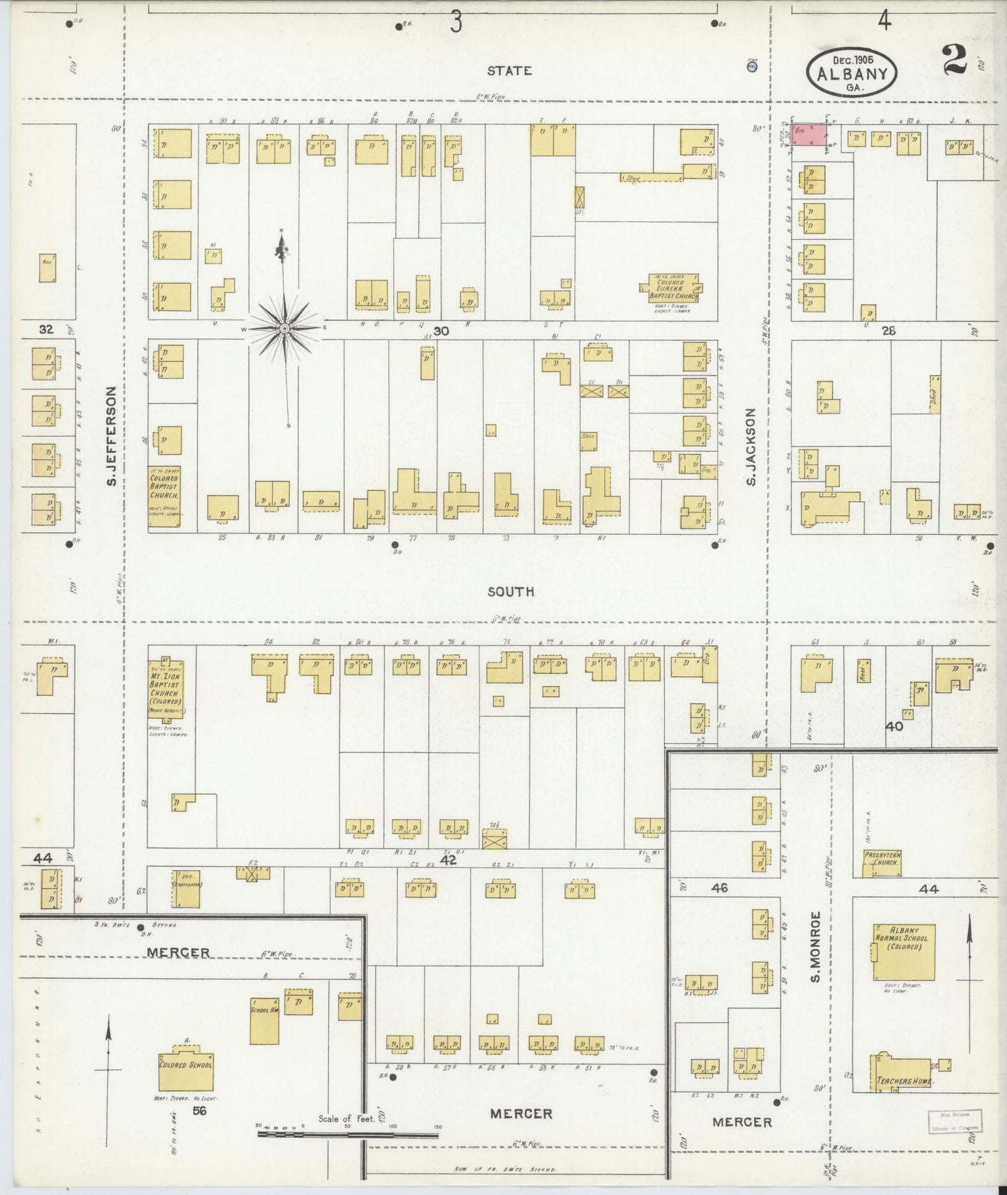 Sanborn Fire Insurance Map from Albany, Dougherty County, Georgia (1905), Sheet #0002 - Historic Sanborn Fire Insurance Map Print, vintage old map wall art, antique decor, genealogy gift, Georgia Georgia map