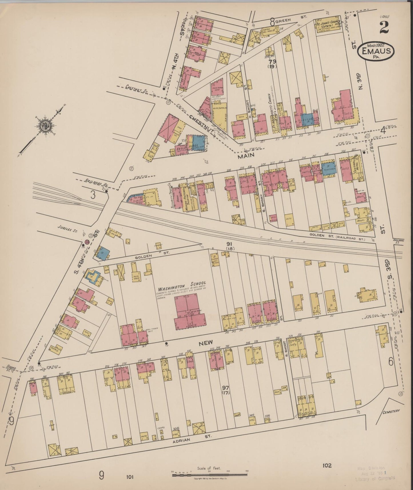 Sanborn Fire Insurance Map from Emaus, Lehigh County, Pennsylvania (1922), Sheet #0002 - Historic Sanborn Fire Insurance Map Print, vintage old map wall art, antique decor, genealogy gift, Pennsylvania Pennsylvania map