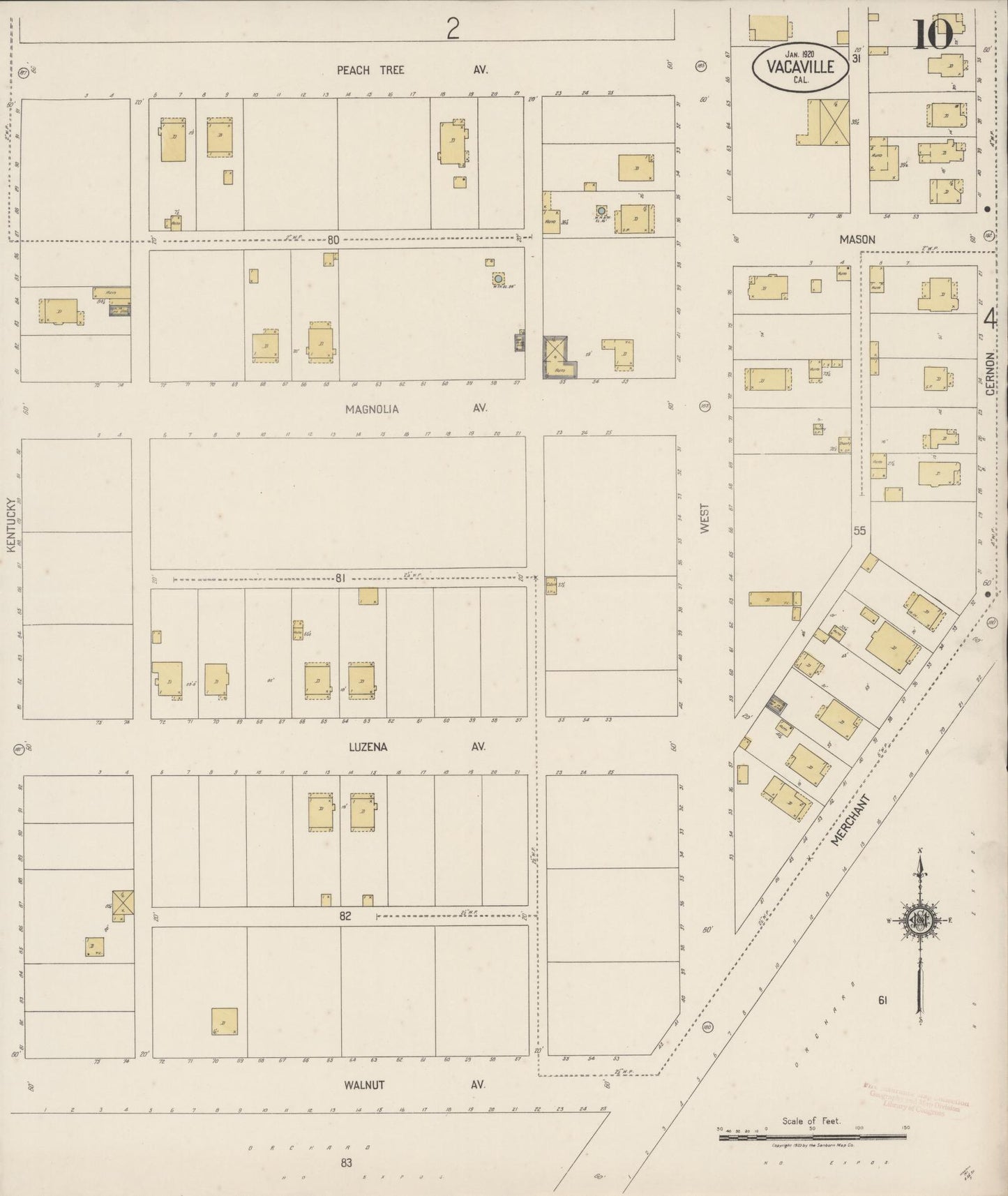 Sanborn Fire Insurance Map from Vacaville, Solano County, California (1920), Sheet #0010 - Complete Map Set gallery image, historic Sanborn map, vintage wall art, California California