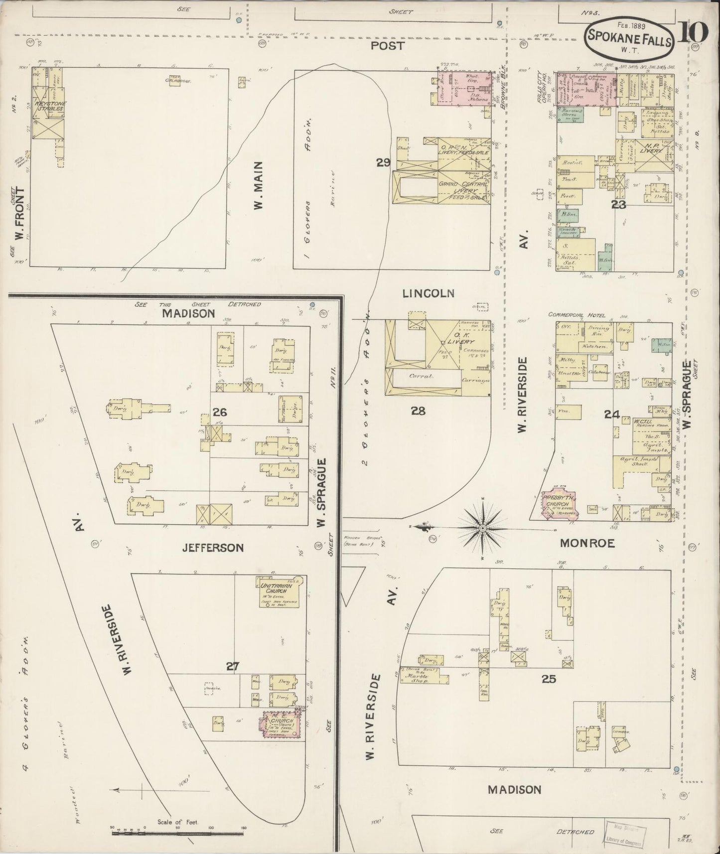 Sanborn Fire Insurance Map from Spokane, Spokane County, Washington (1889), Sheet #0010 - Historic Sanborn Fire Insurance Map Print, vintage old map wall art, antique decor, genealogy gift, Washington Washington map